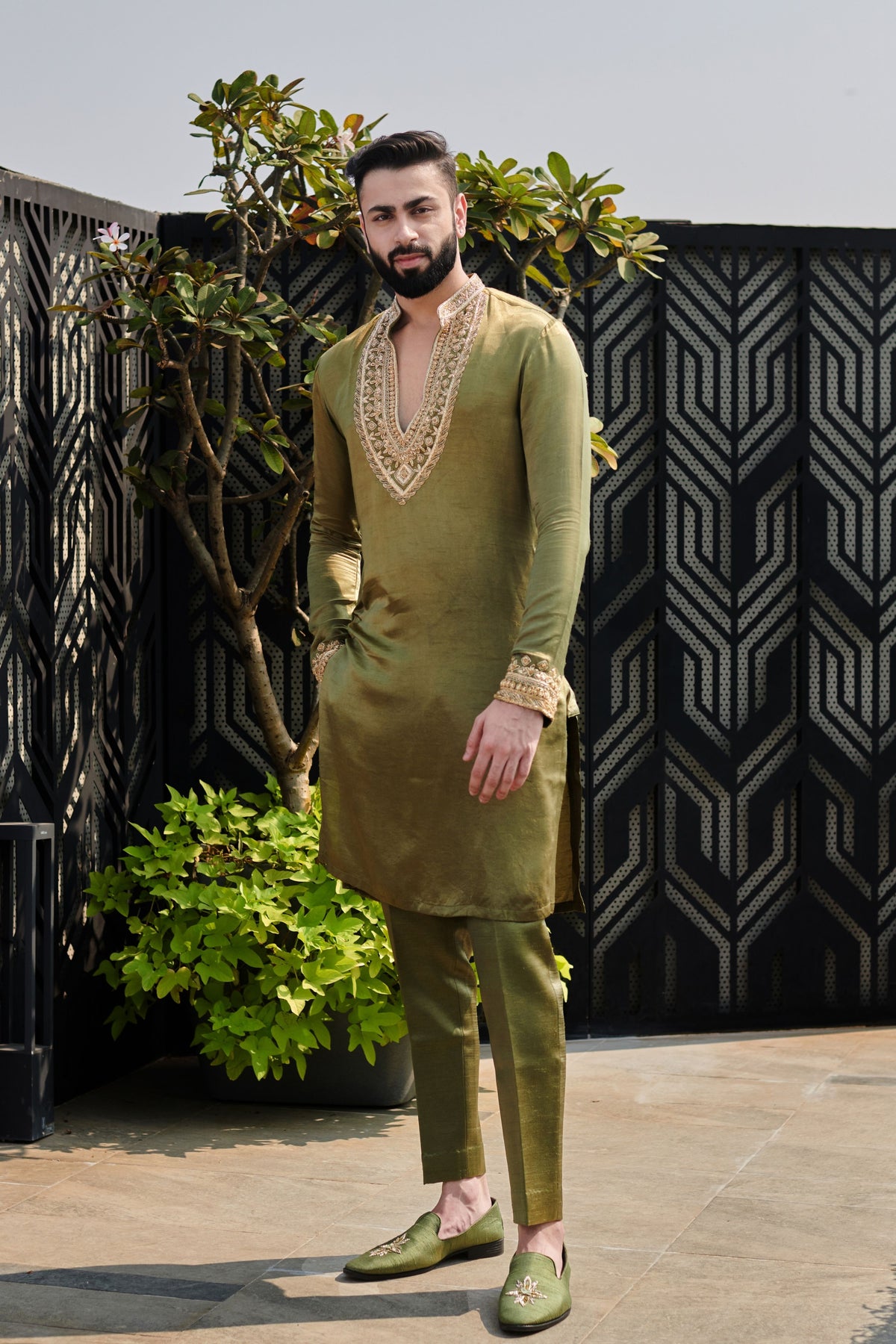 Olive Green Mens Kurta Set