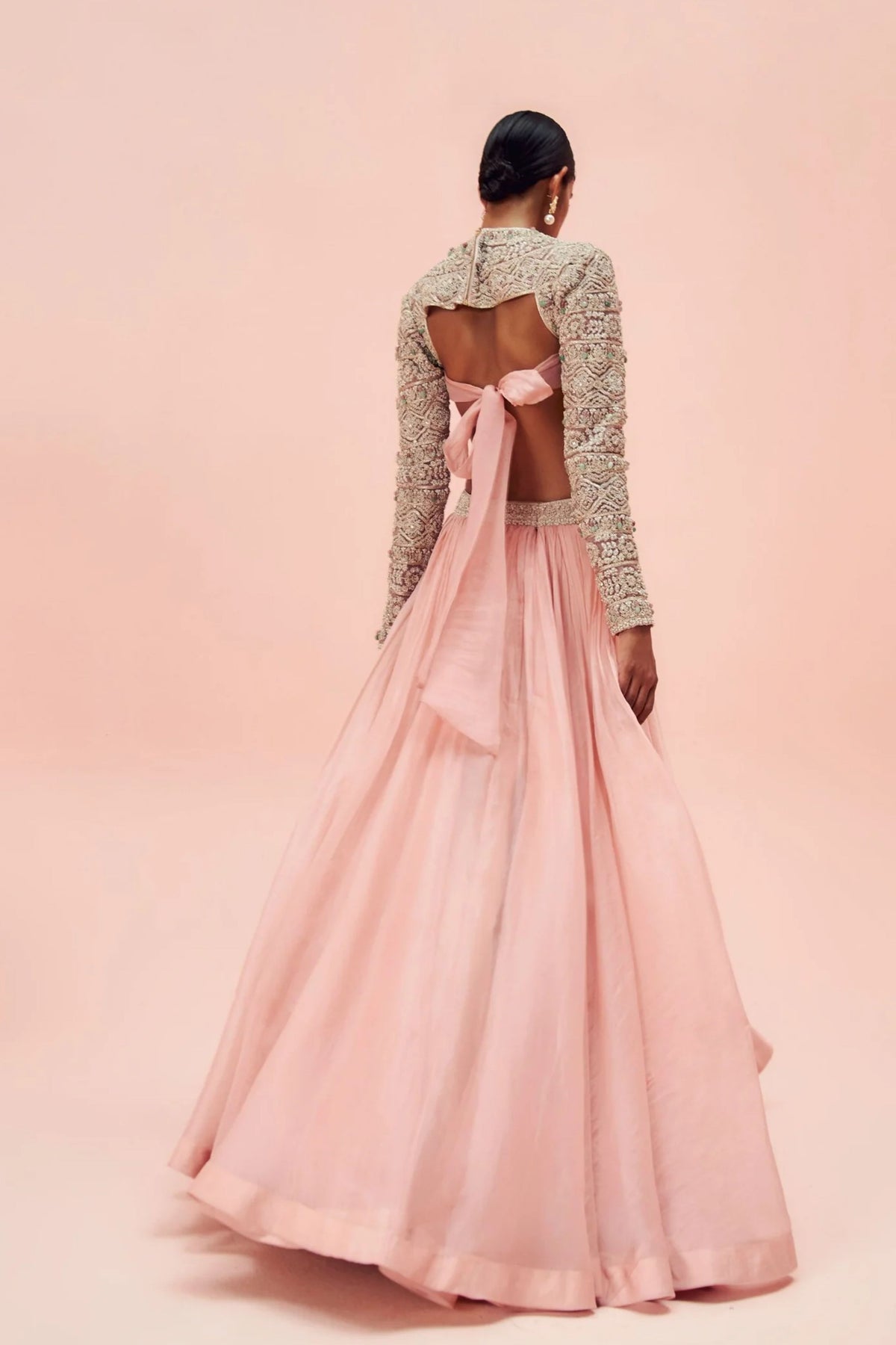 Blush Pink Floral Embroidered Blouse Set
