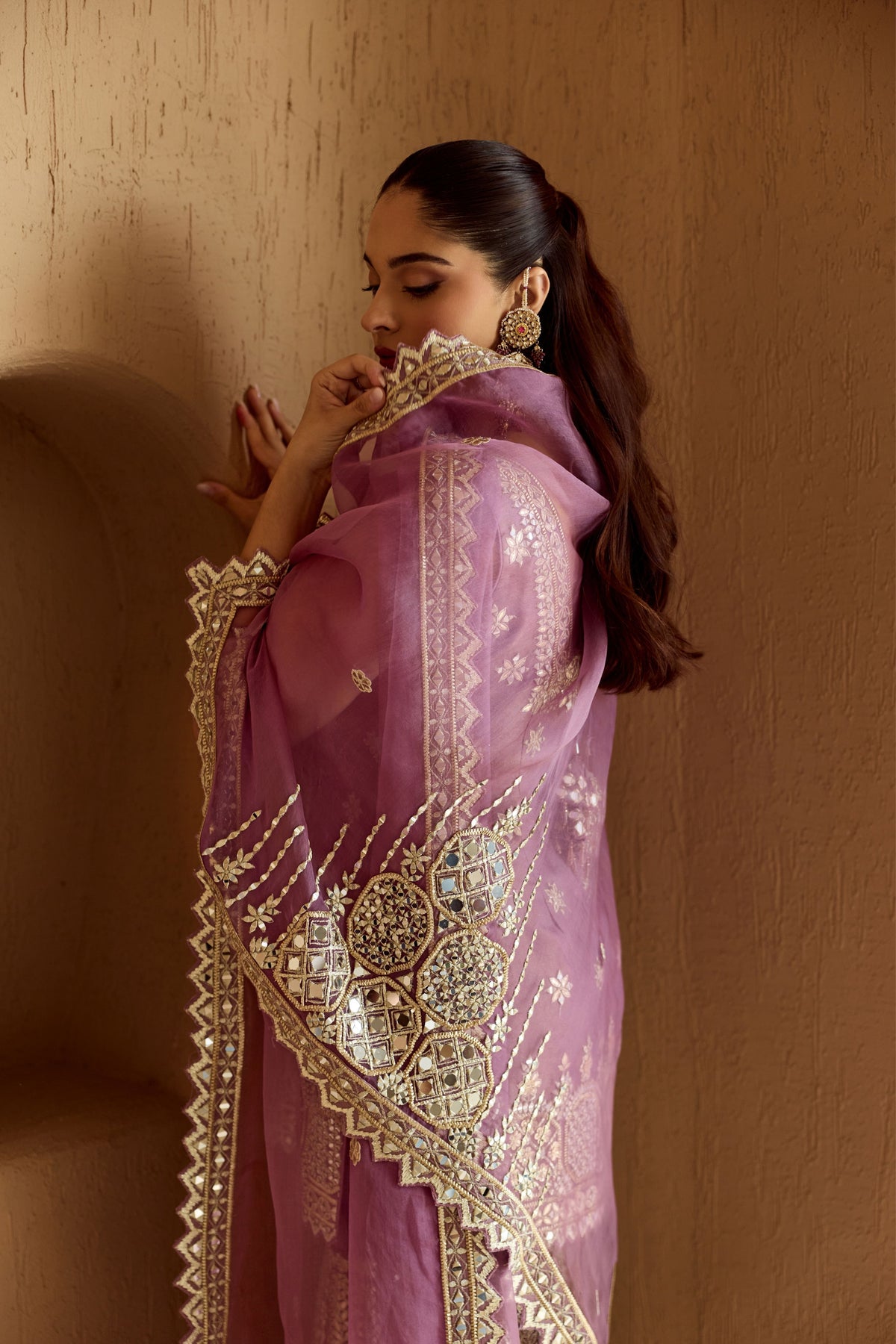 Purple Tissue Kurta Garara Set