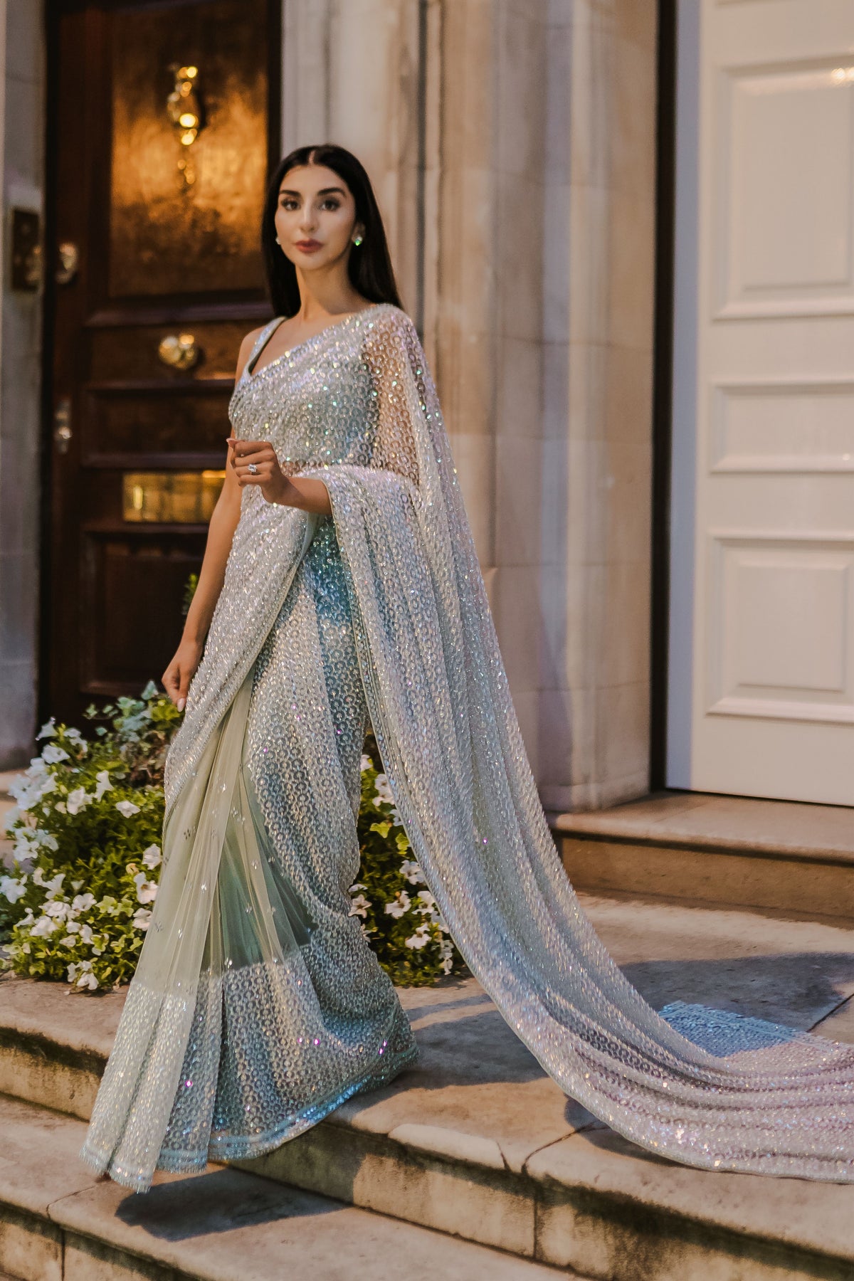 Sage Green Honeycomb Saree