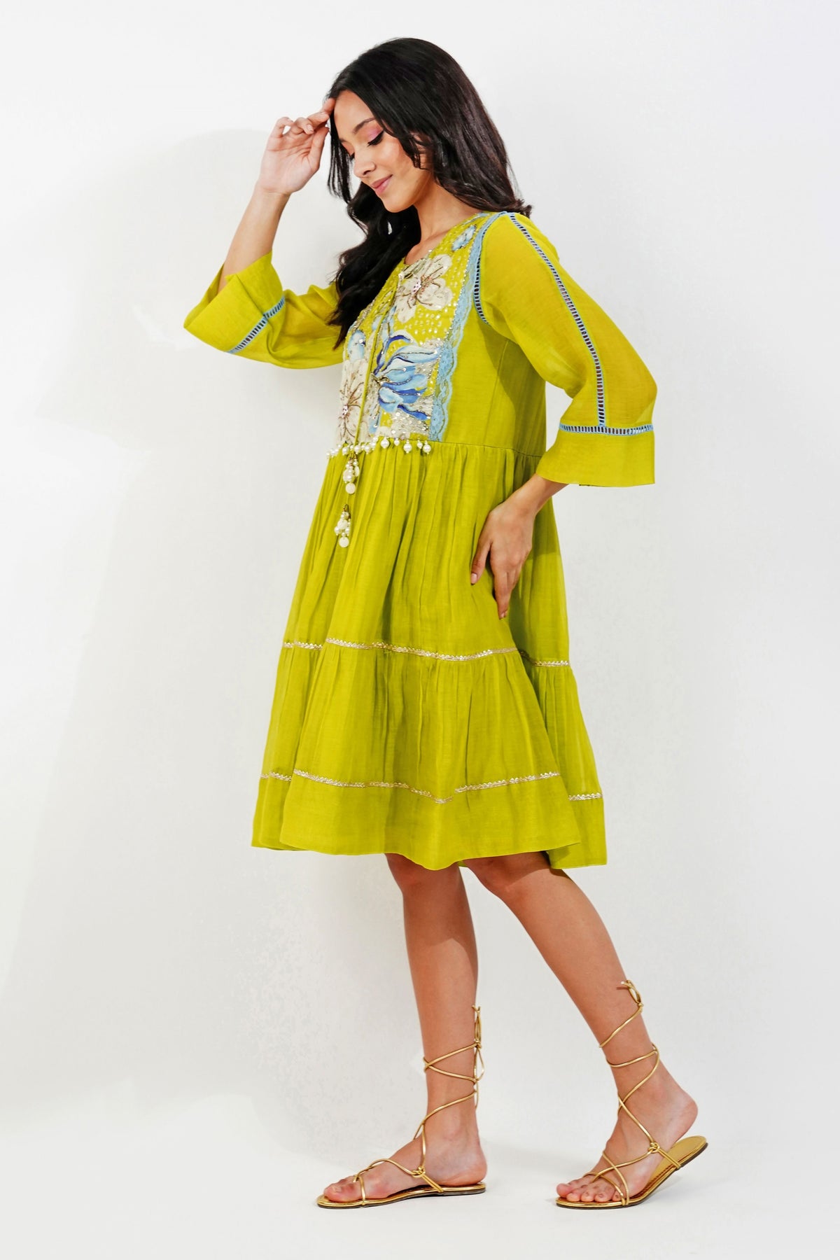 Floral Yoke Tiered Dress