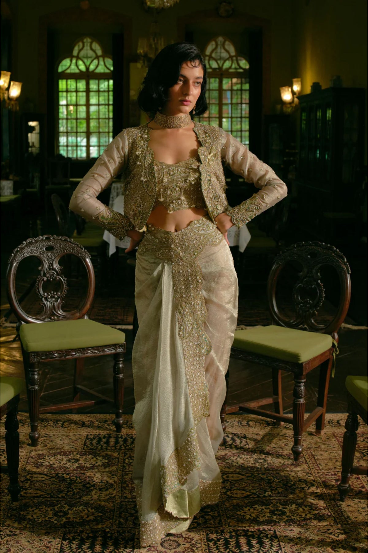 Pearl Draped Skirt Set