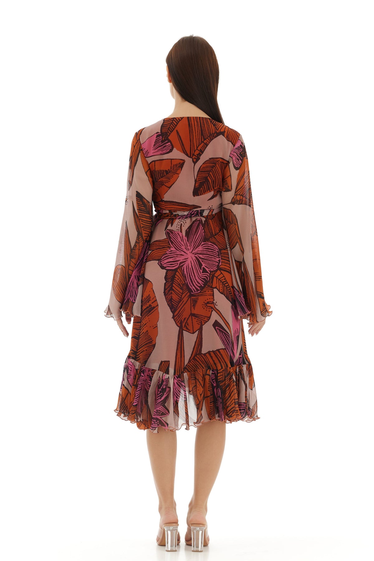 Orange and Beige Wrap Dress