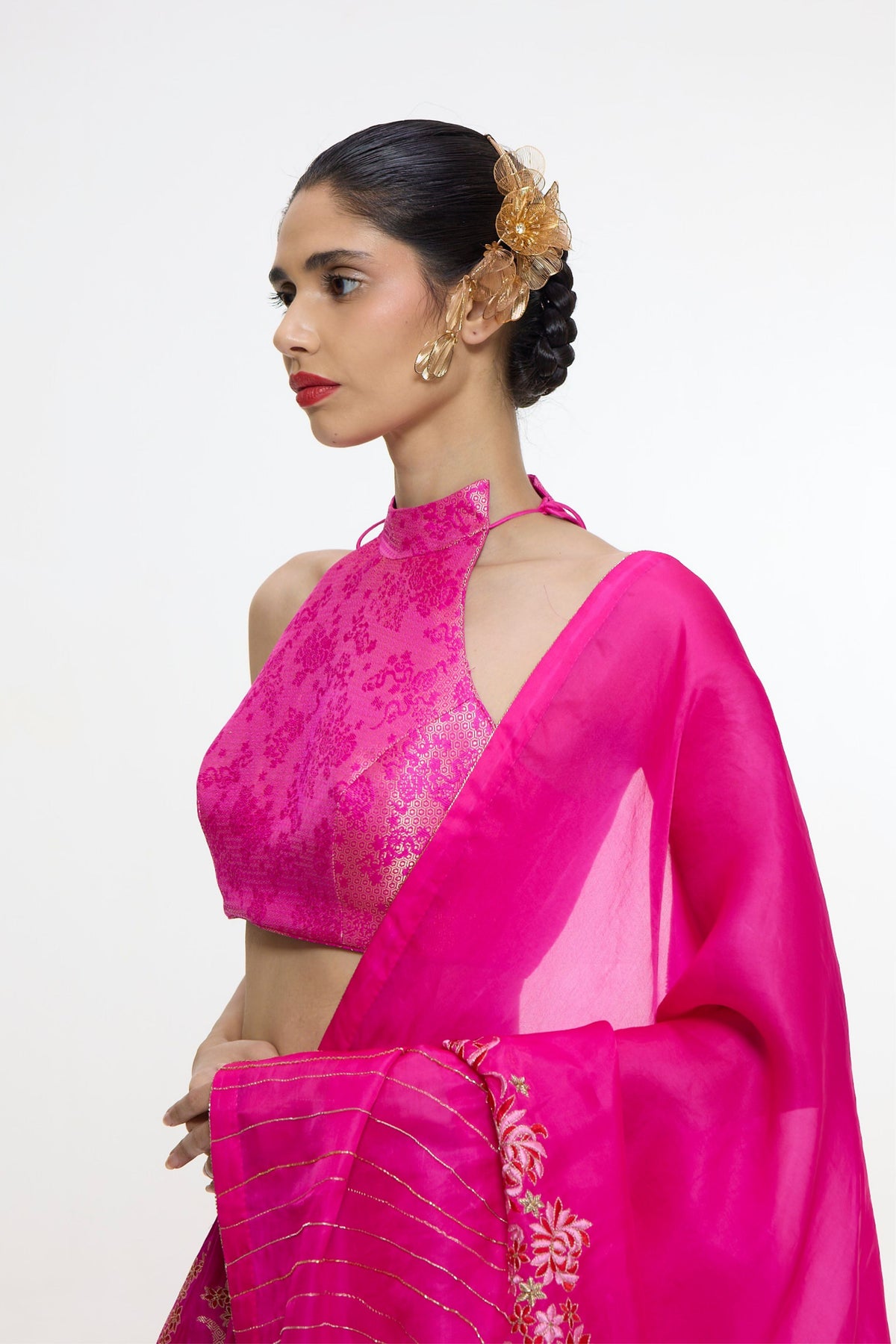 Handwoven Fuchsia Cutwork Lehenga Set