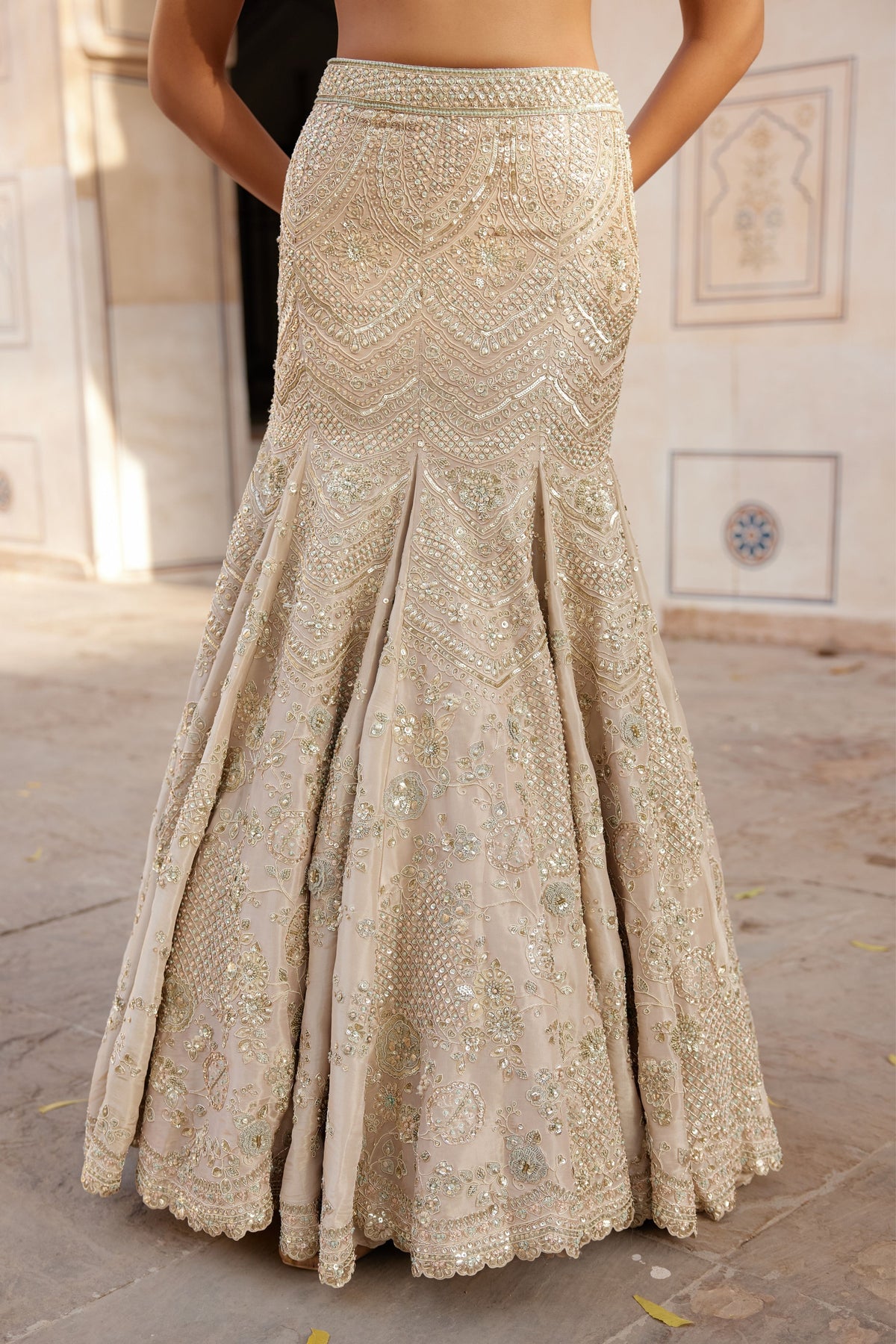 Beige Champagne Top and Skirt