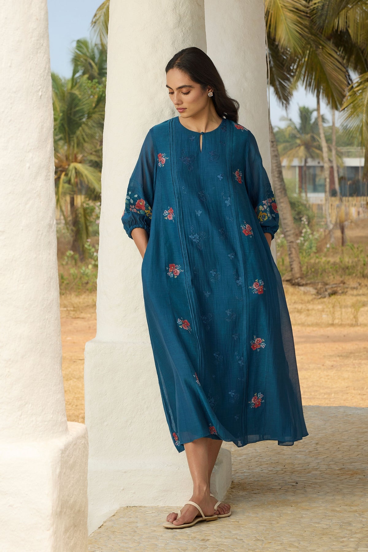 Sapphire Embroidered Floral Dress