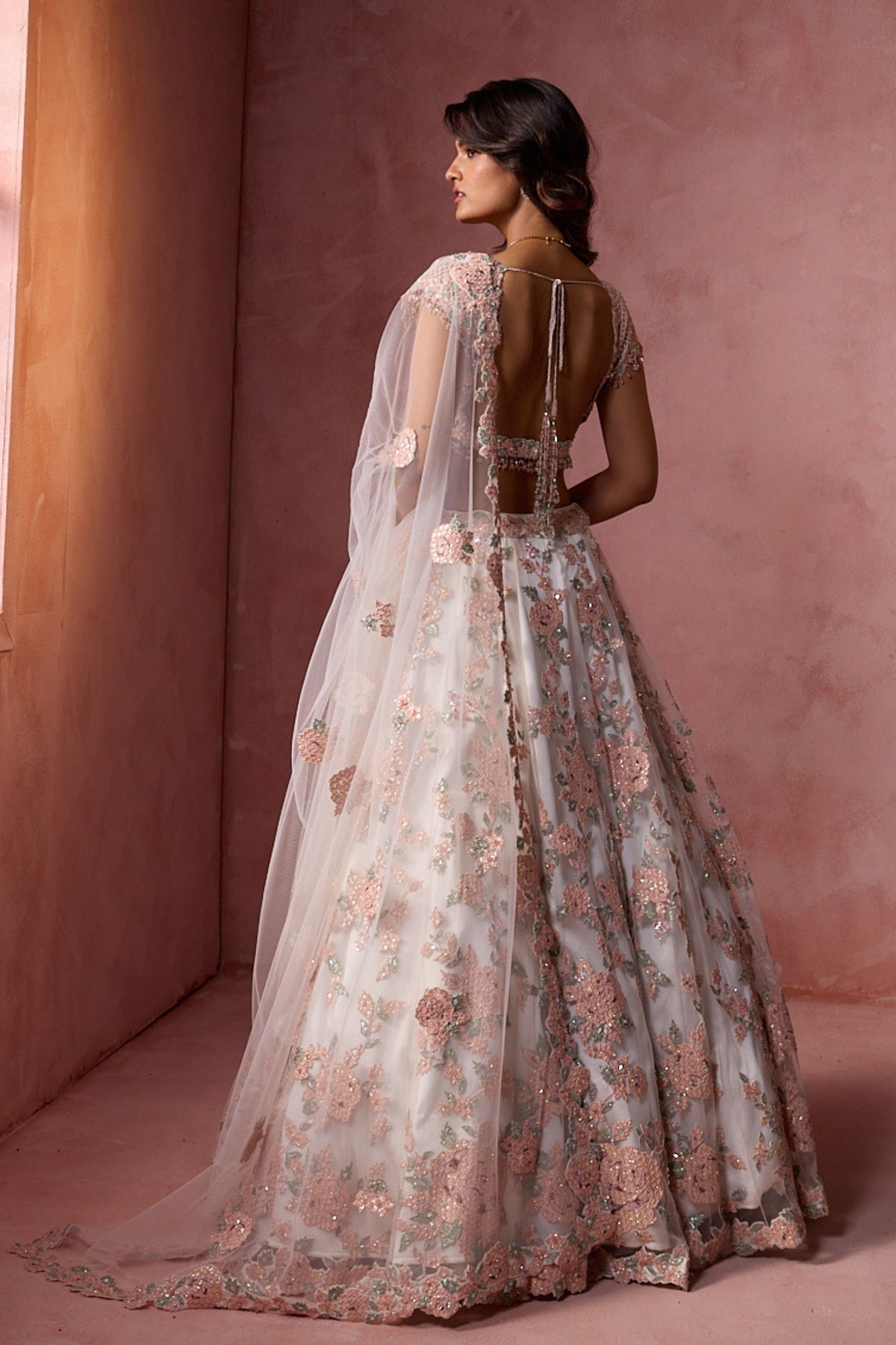 White Leather Applique Lehenga Set