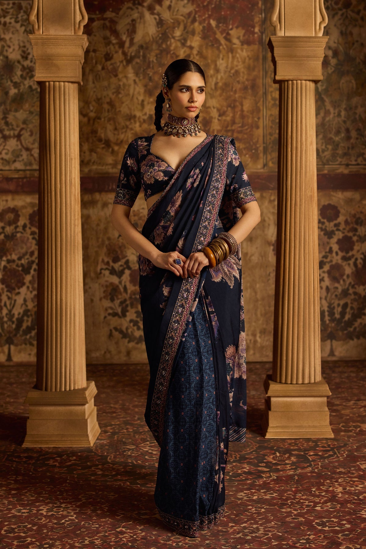 Sayna Blue Draped Saree Set
