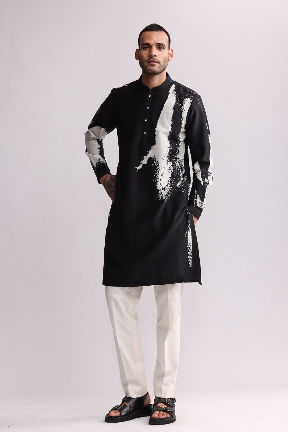 Shadow Printed Black Kurta