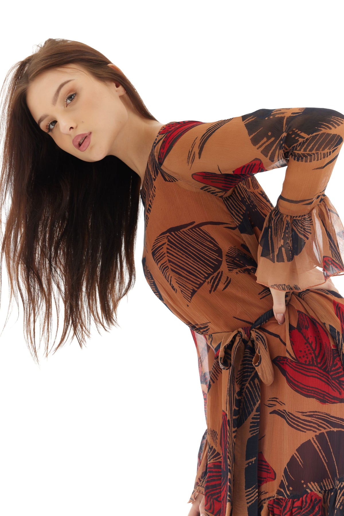 Orange Floral Long Dress