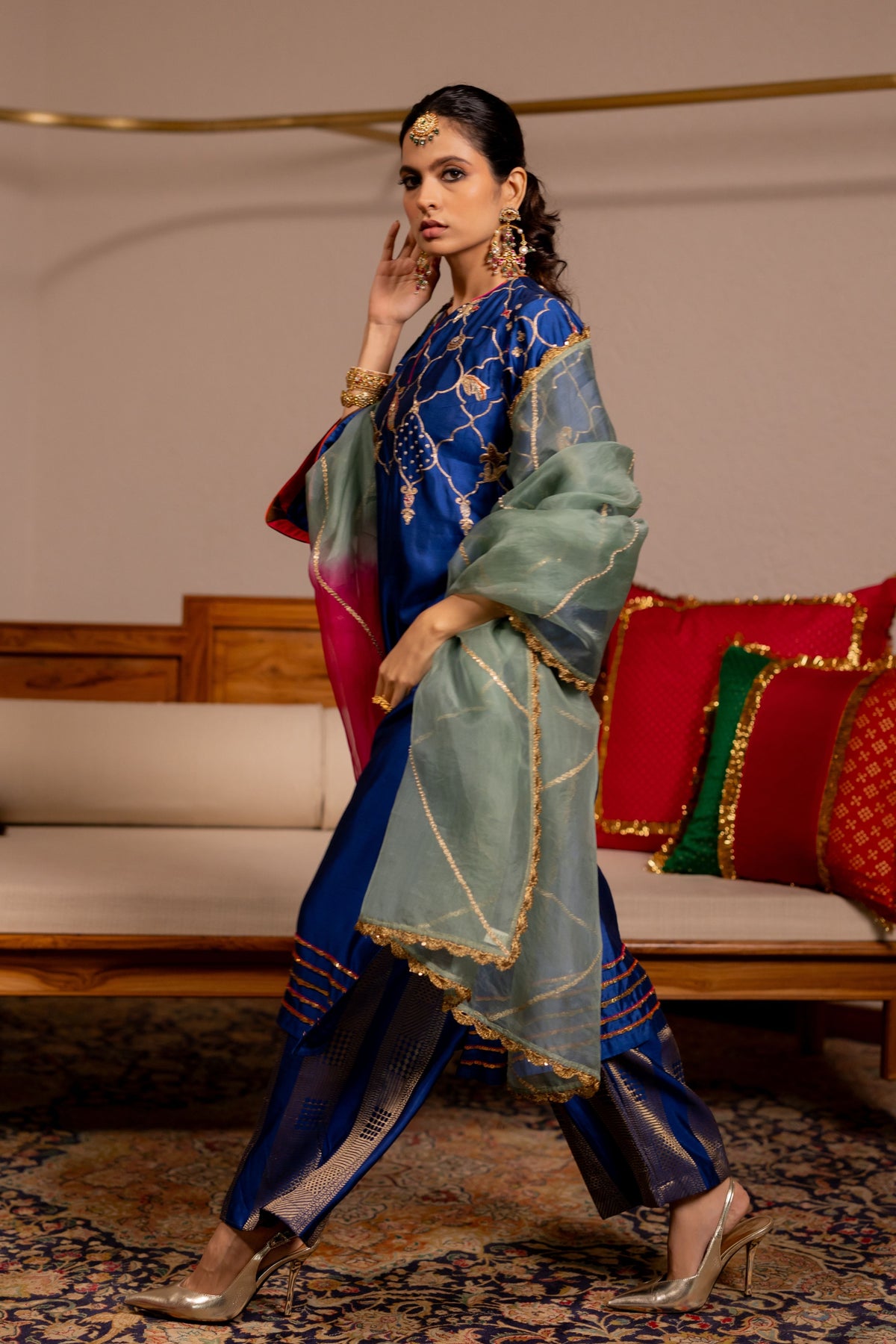 Mesh Blue Kurta Set With Dupatta