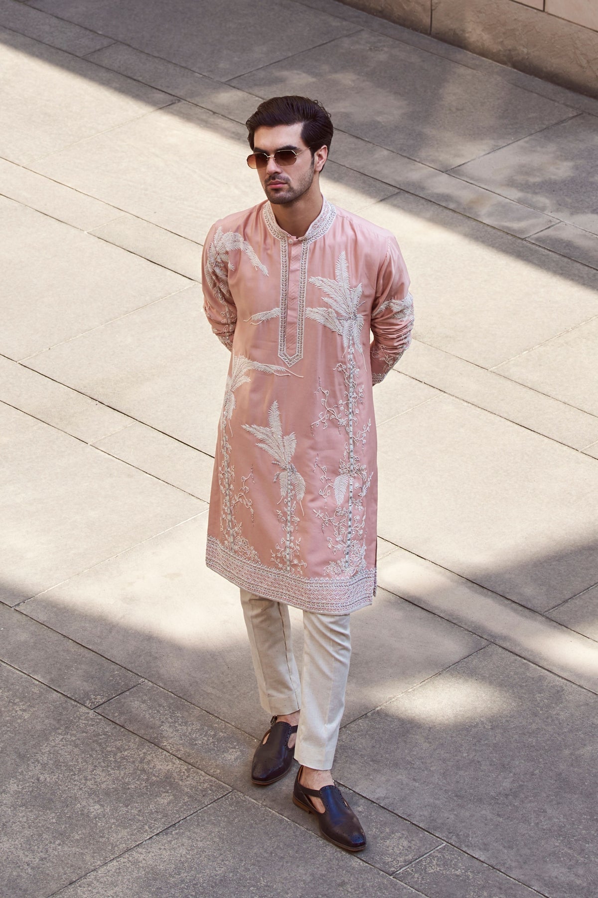 Dusty Rose Bottle Palm Tree Kurta