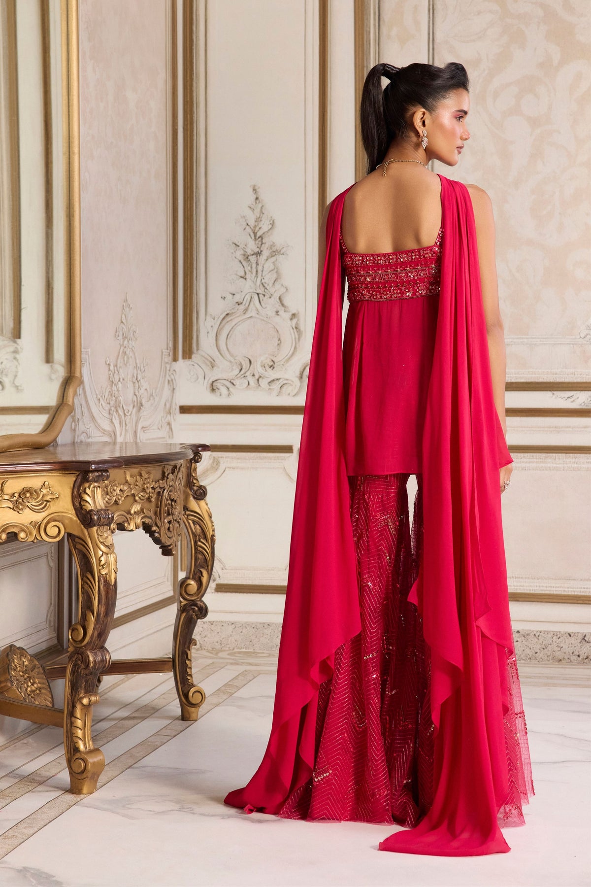 Magenta Flowy Peplum Set