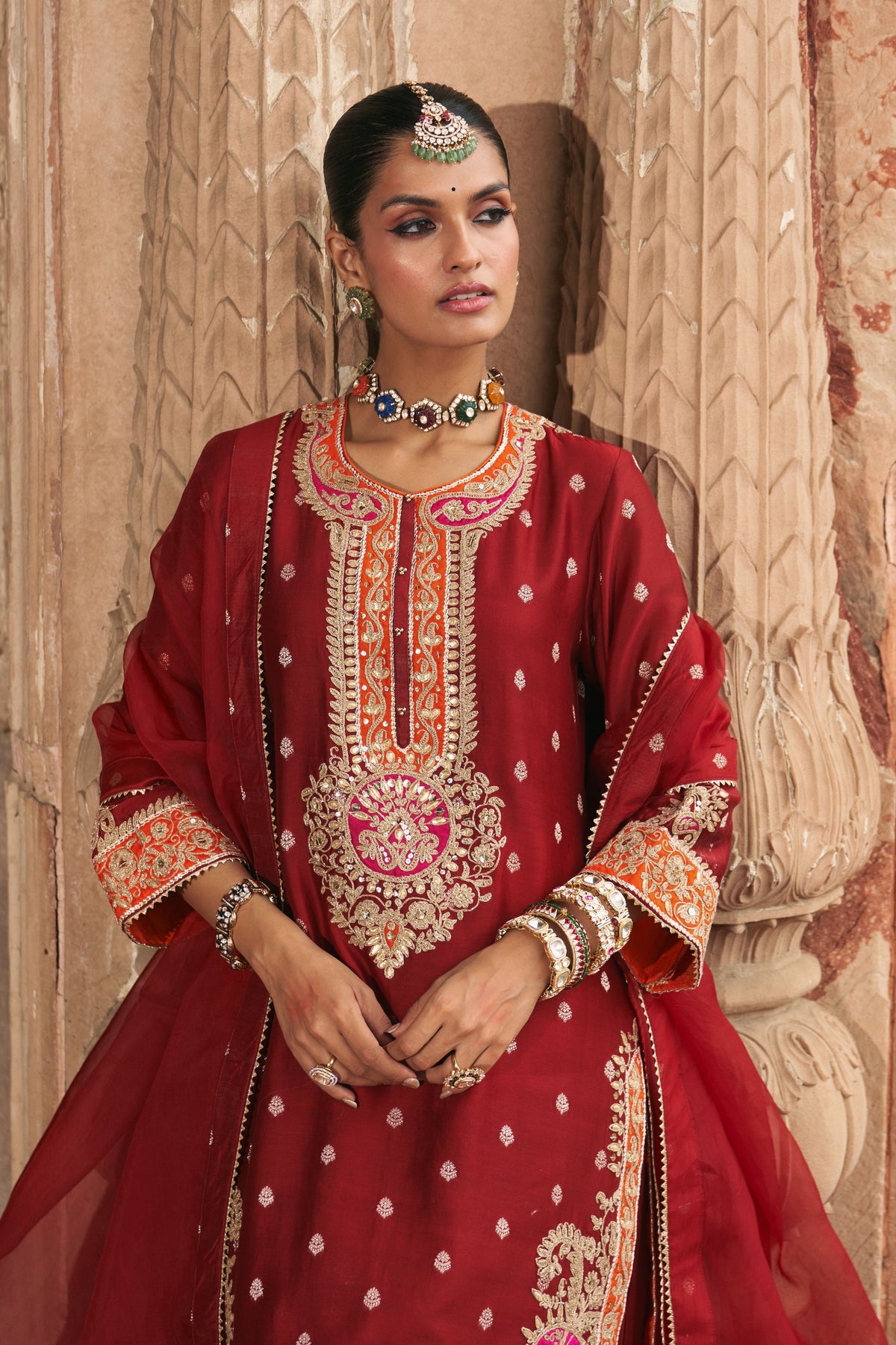 Anila Red Kurta With Salwar