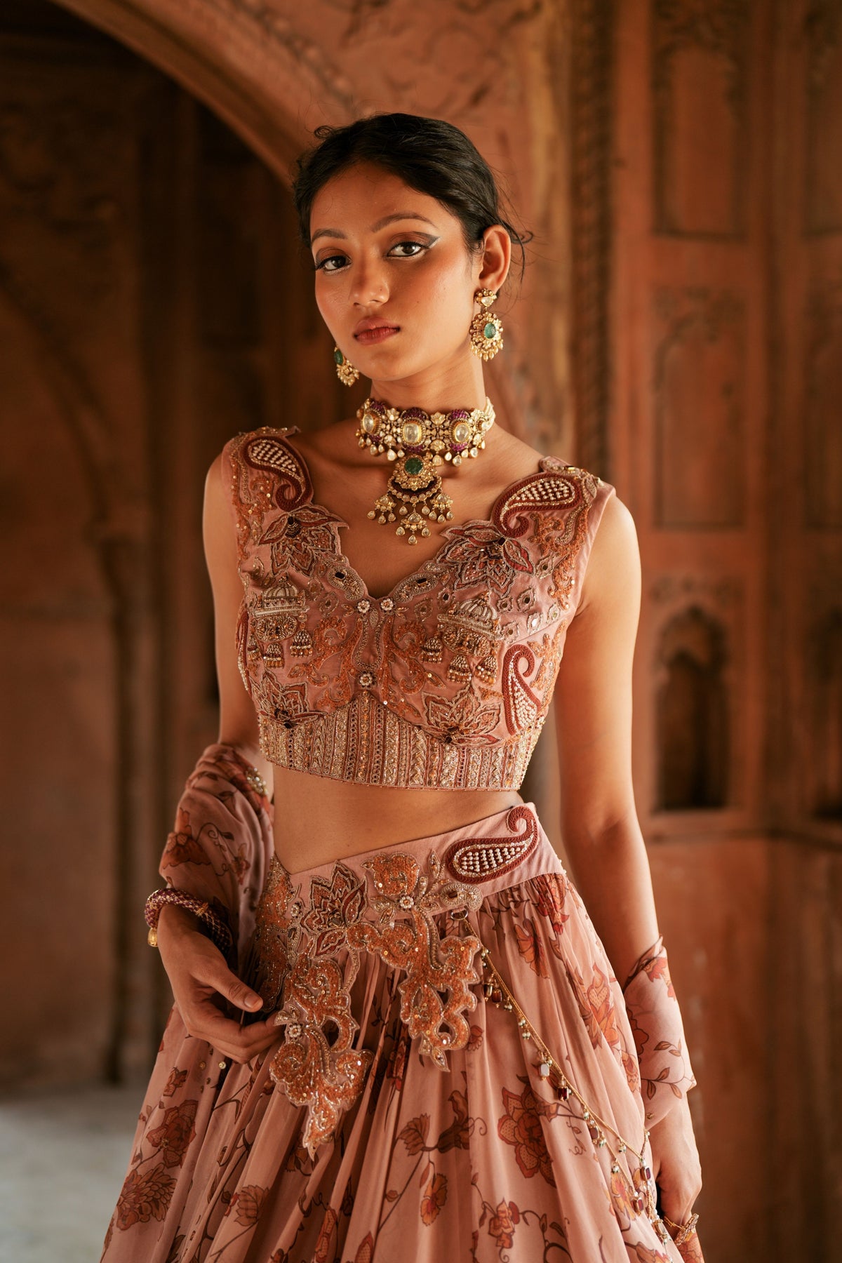 Powder Pink Embroidered Lehenga Set