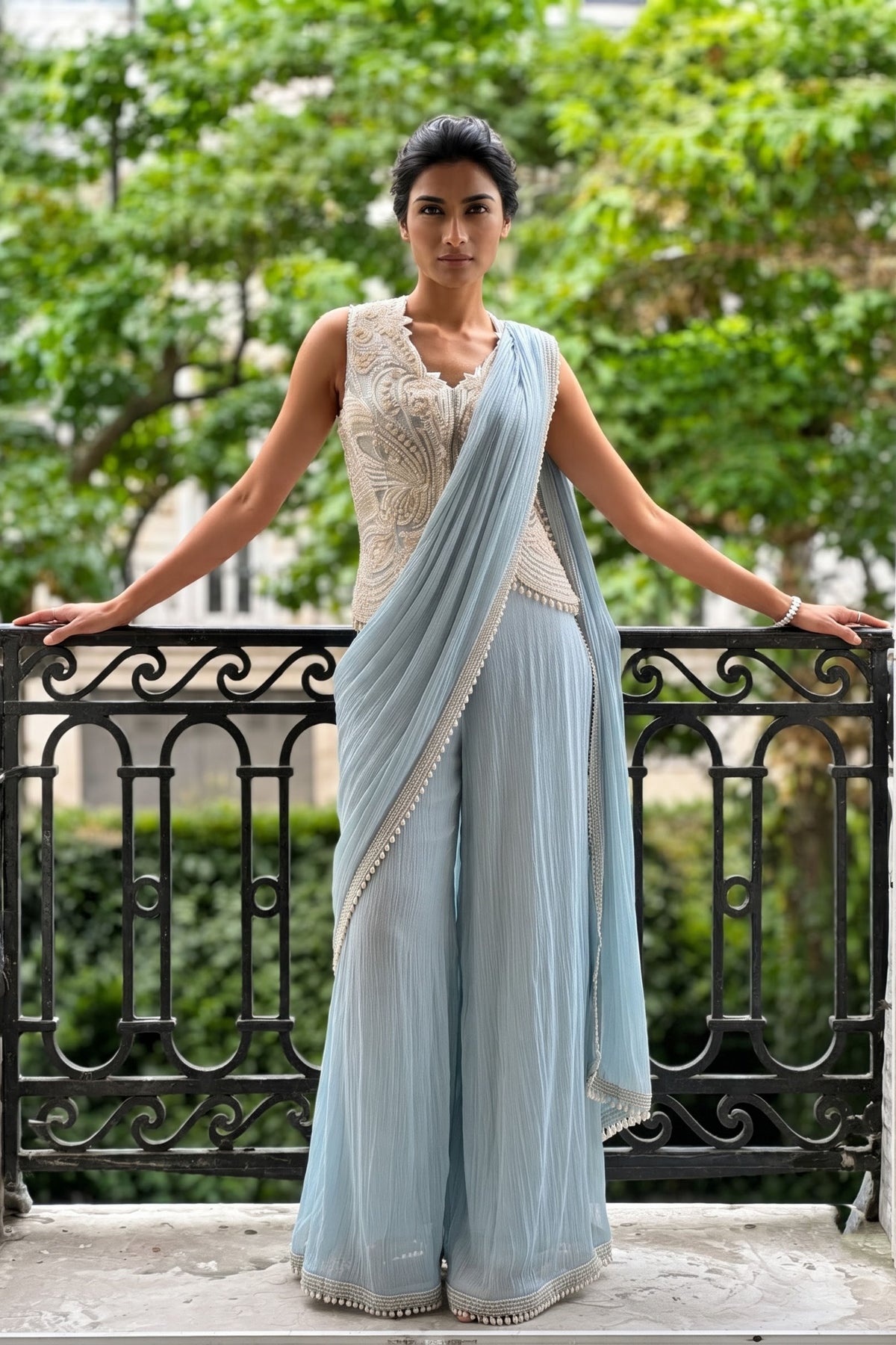 Aveline Draped Sharara Saree Set