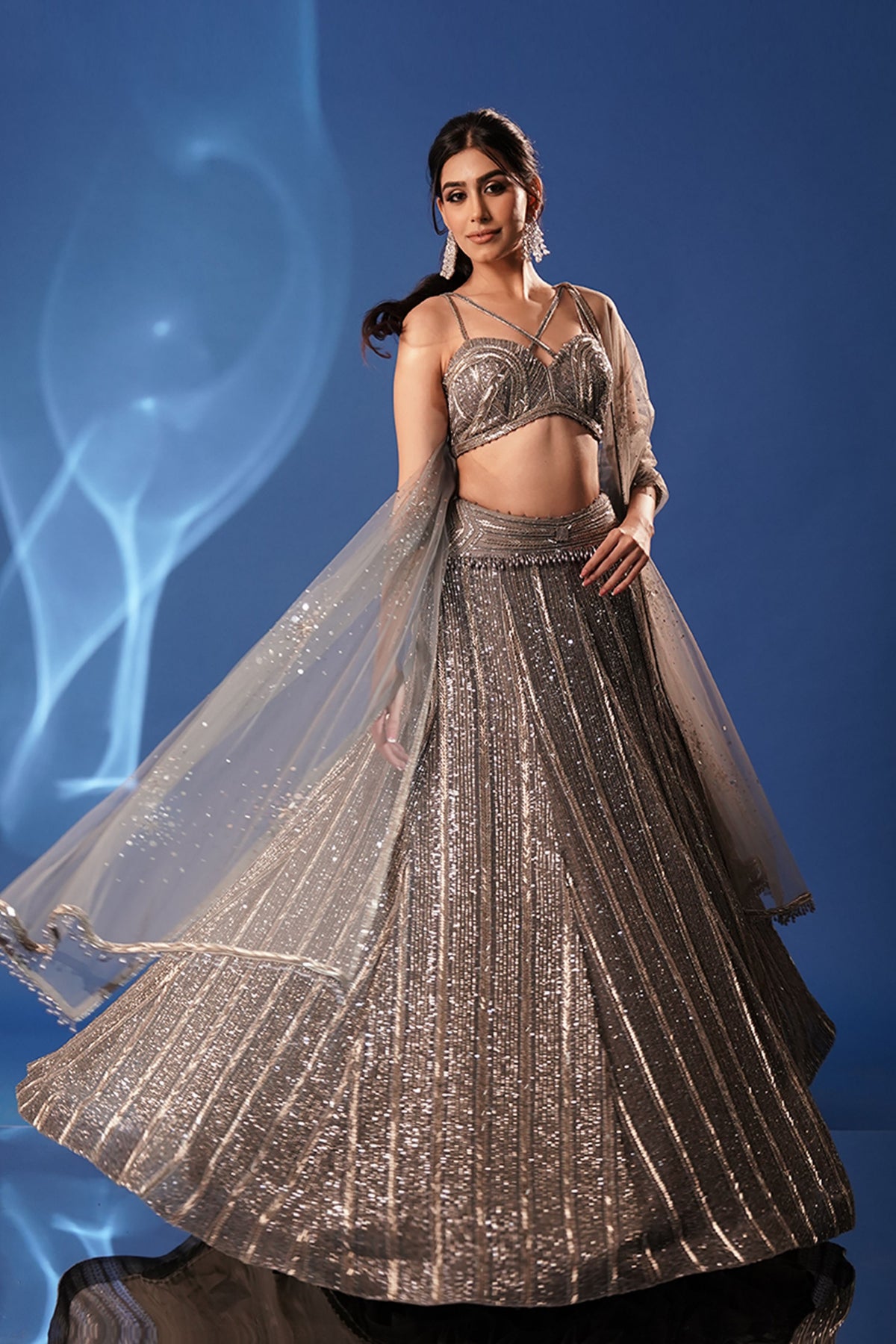 Soft Grey Embroidered Lehenga Set