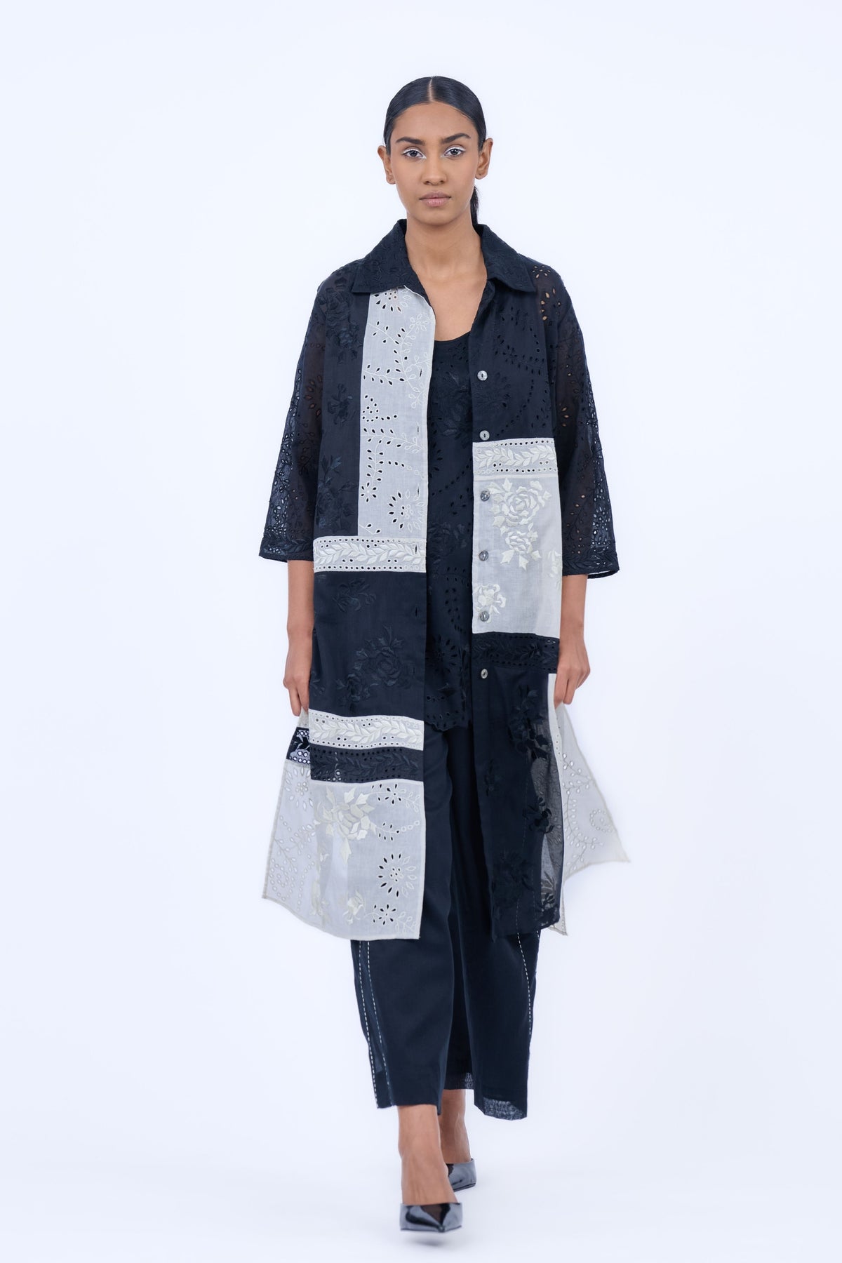 Black Threadwork Cotton Shirt