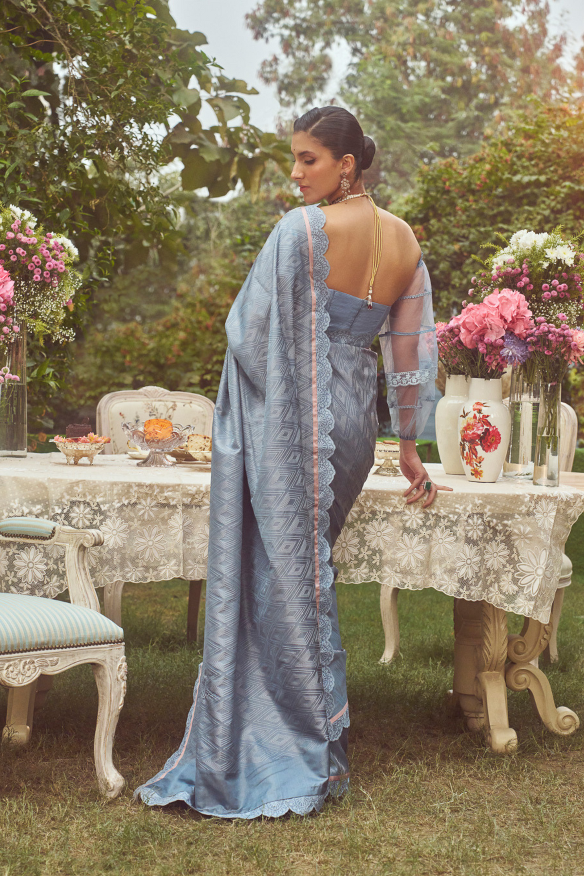 Steel Blue  Handloom Sari