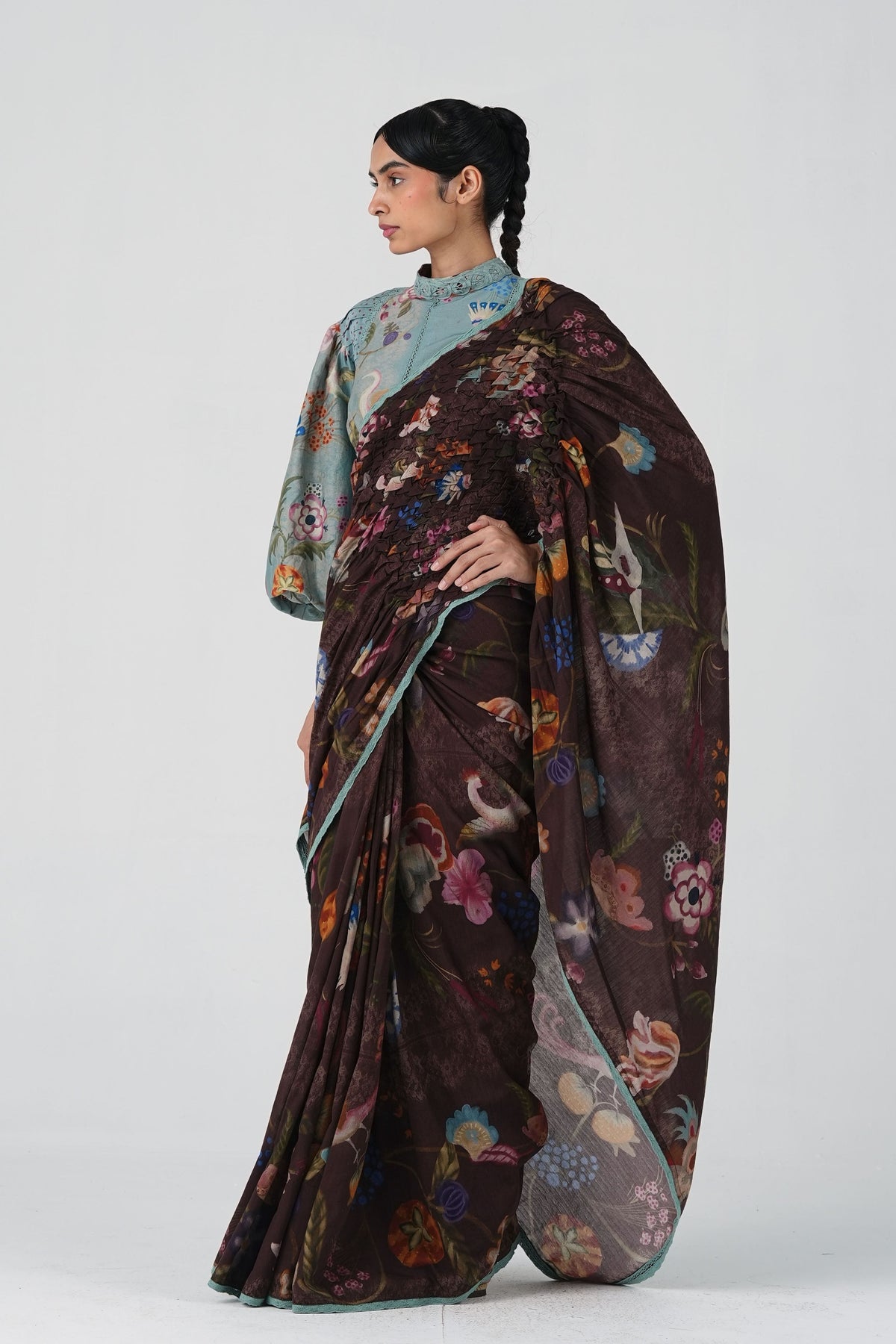 Smocked Floral Saree