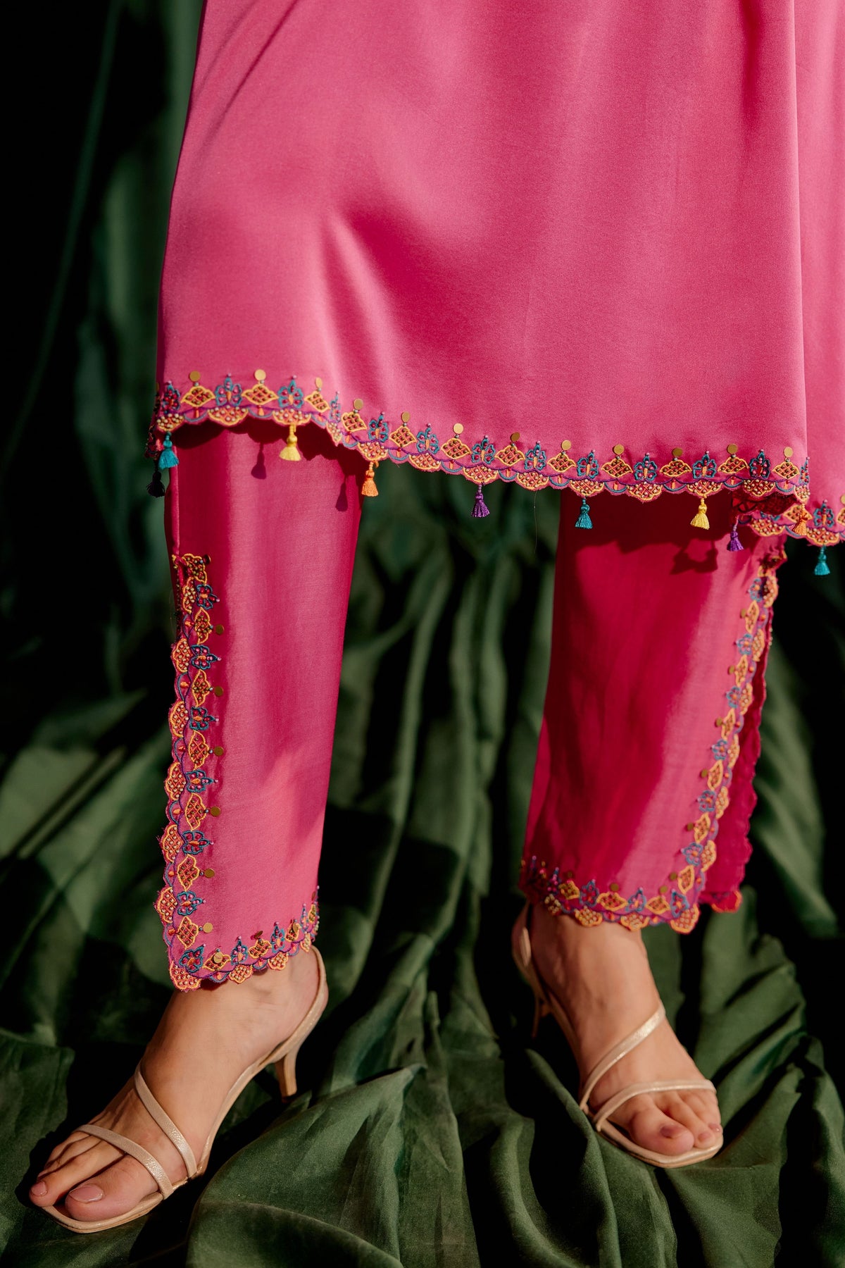 Fuchsia Floral Beadwork Kaftan Set