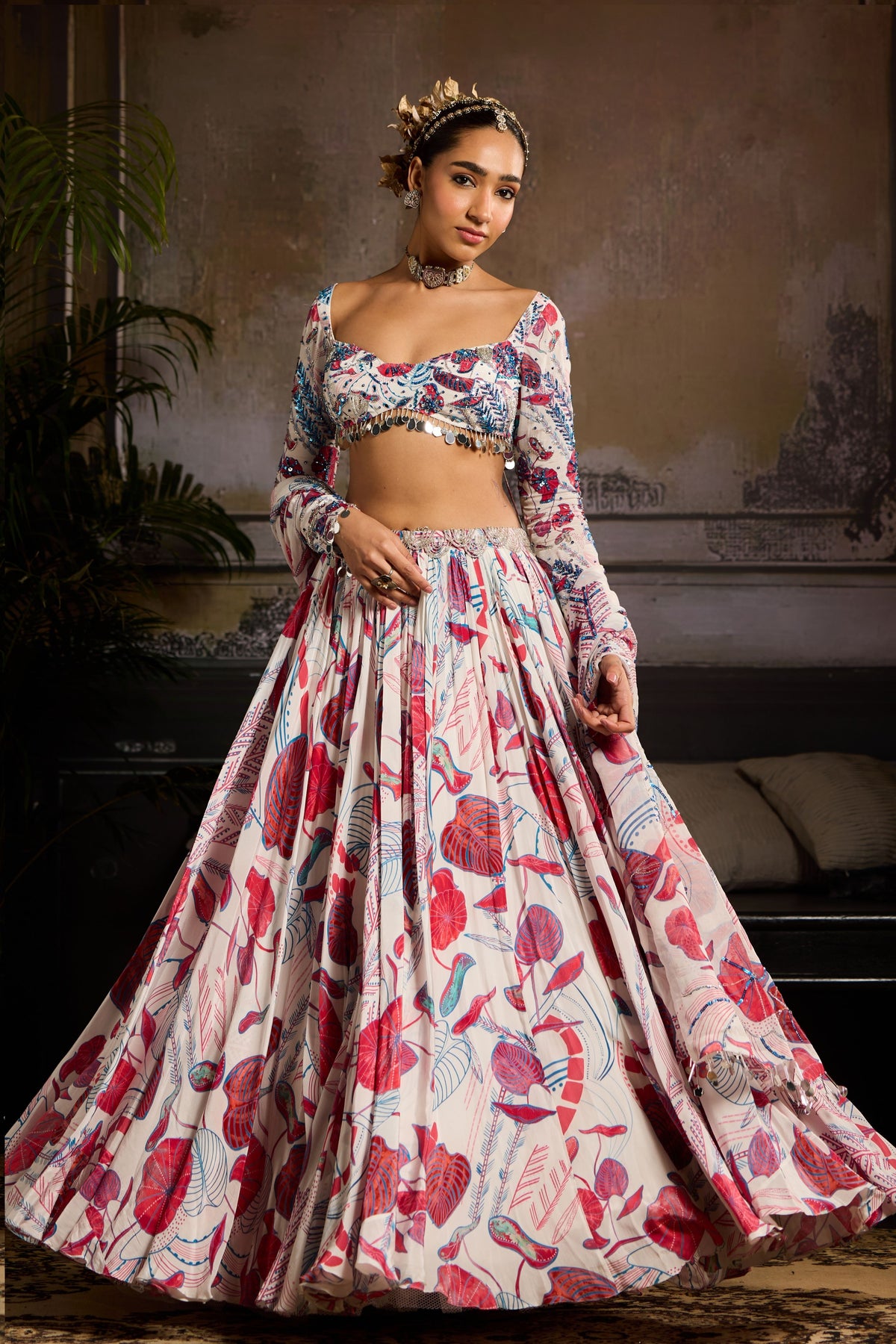 White and Pink Lehenga Set