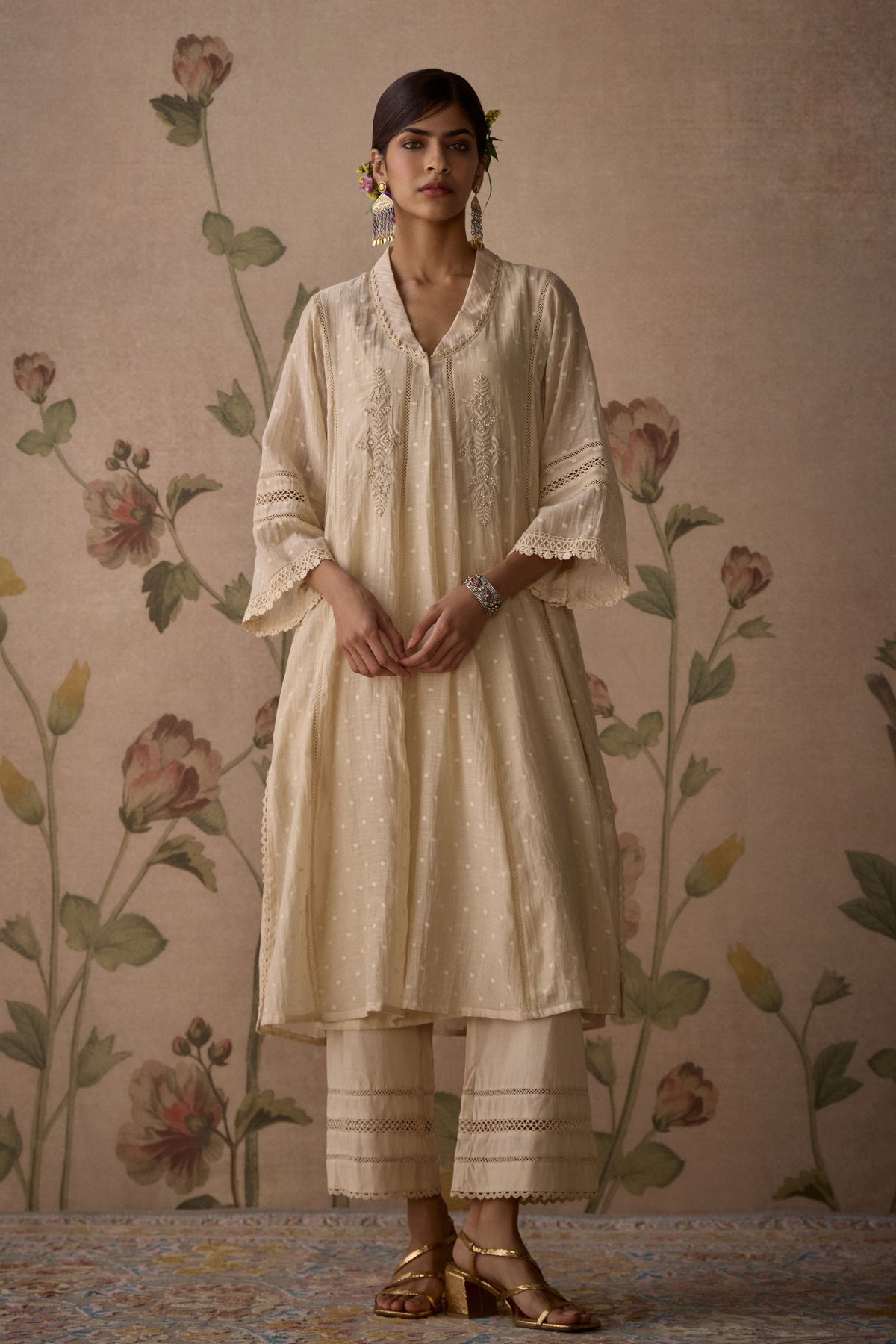 Ivory Chanderi Choga Kurta Set