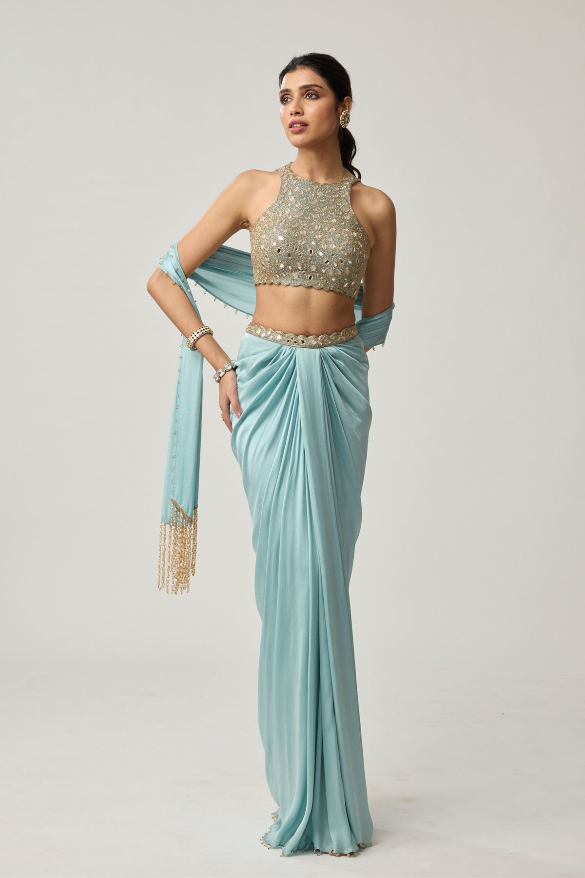 Powder Blue Draped Skirt Set