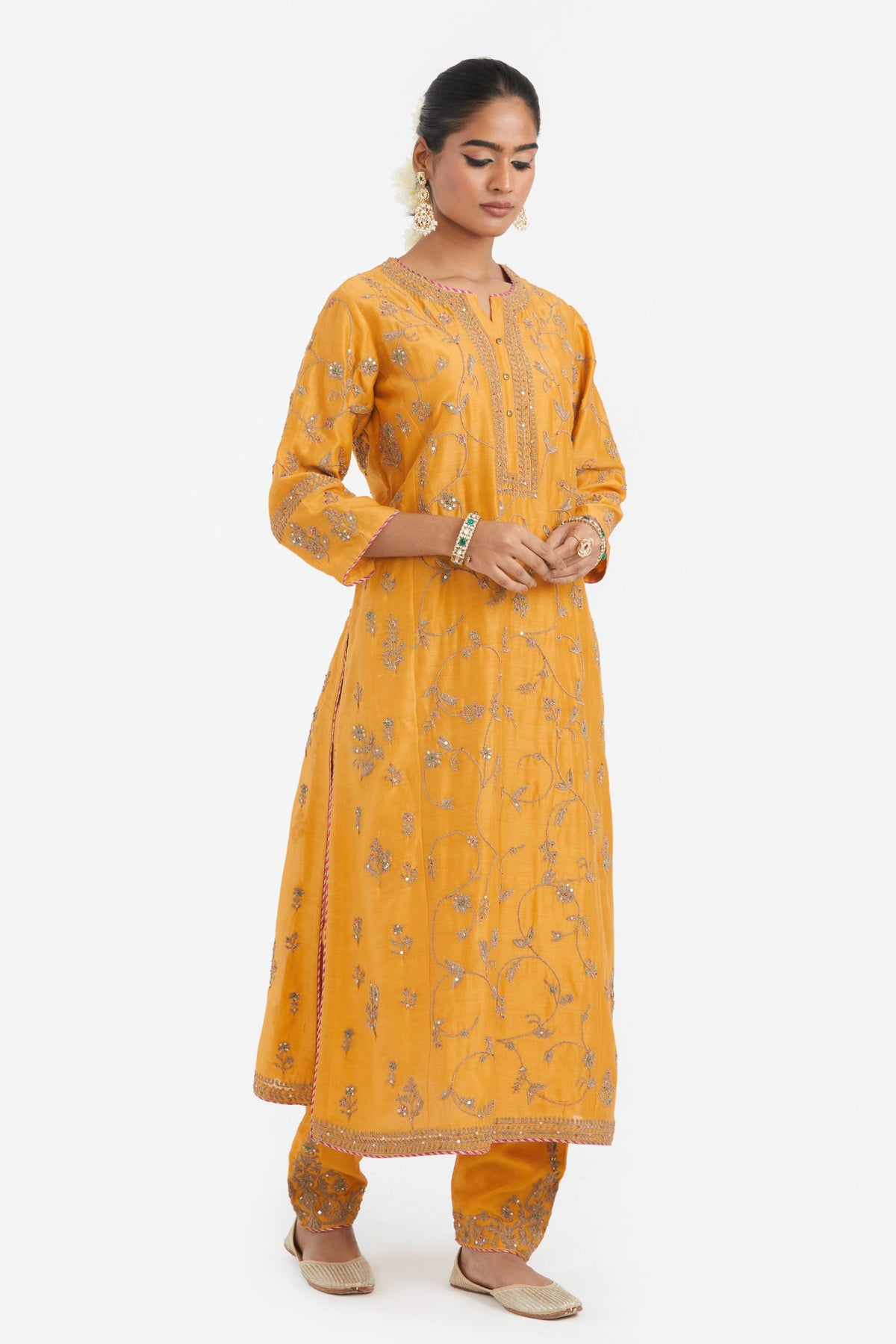 Deep Yellow Chanderi Kurta Set