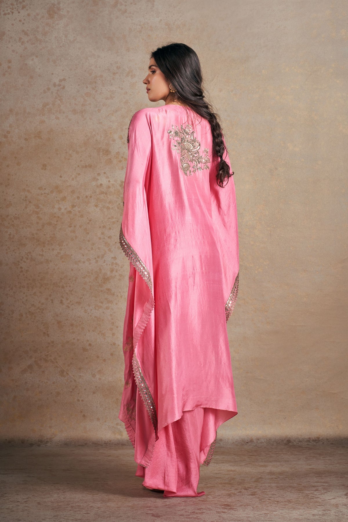 Blush Pink Kaftan With Drape Skirt