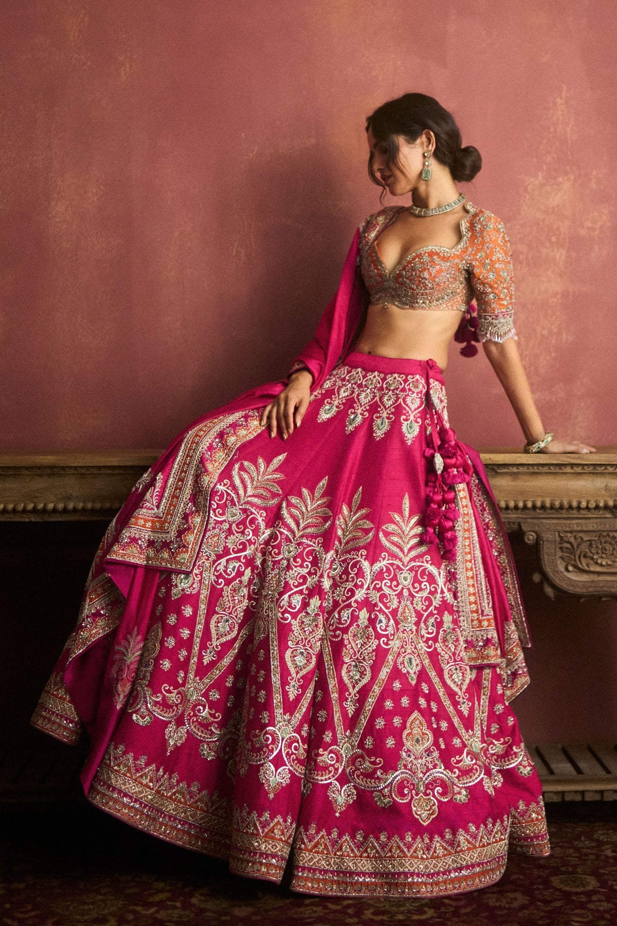 Pink Embroidered Lehenga Set