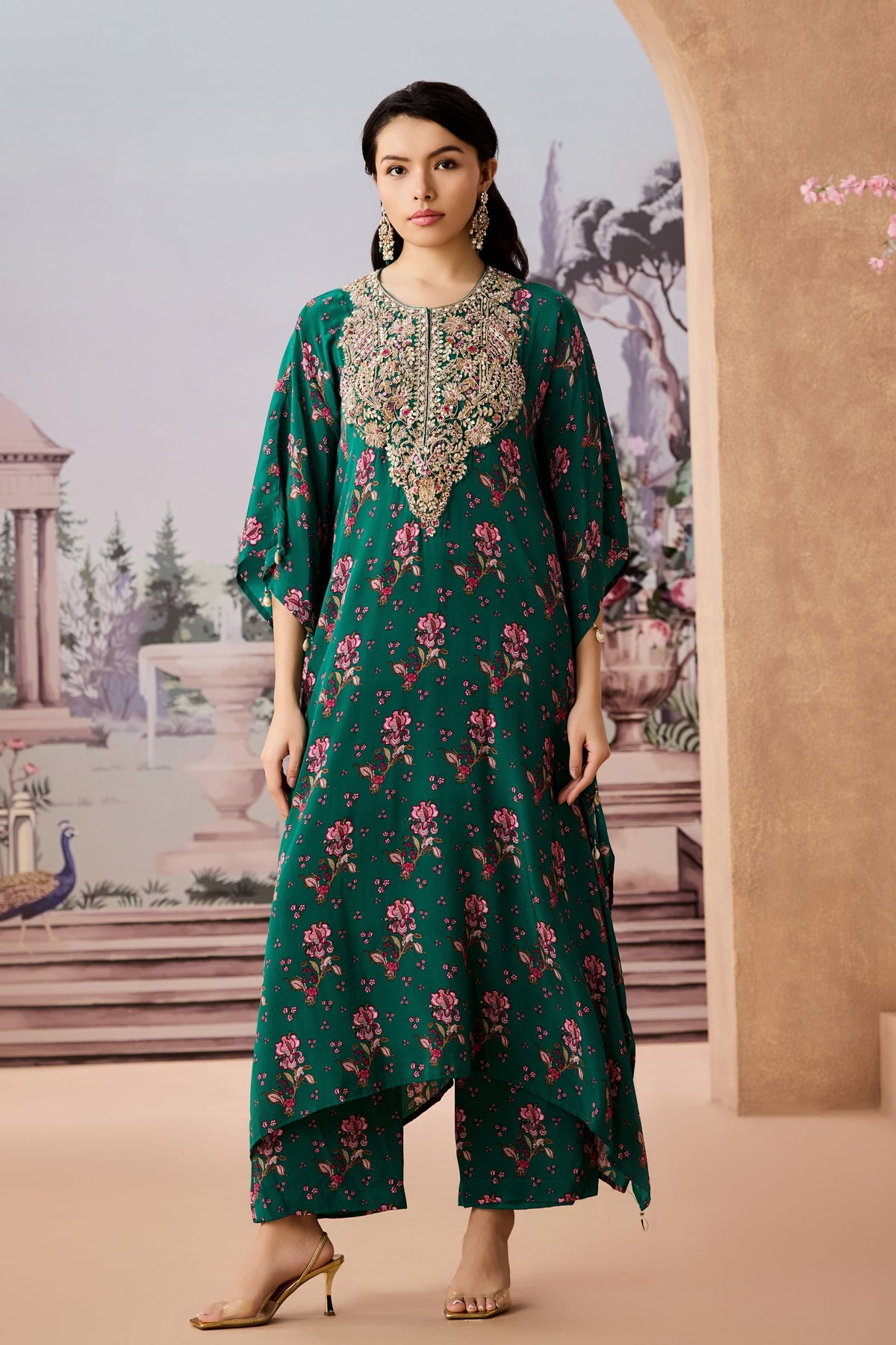 Green Rose Kaftan Set
