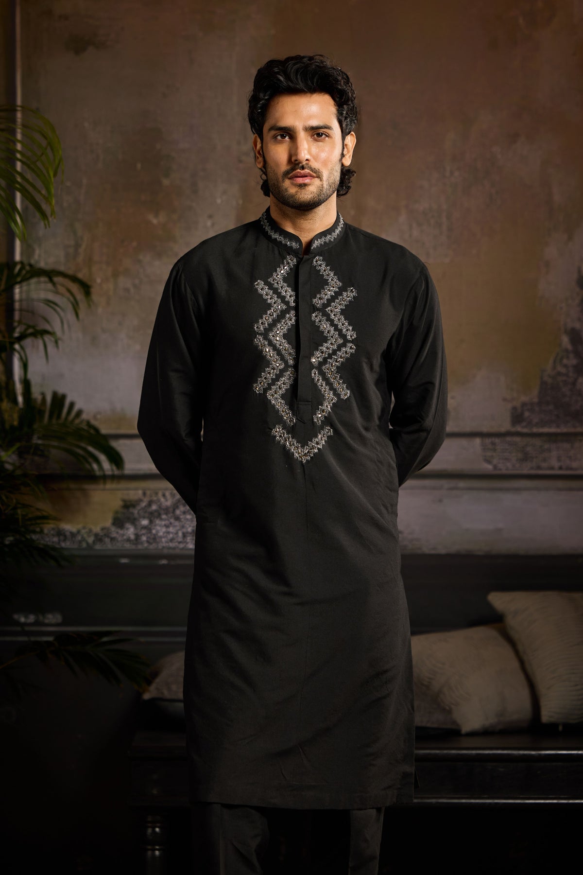 Black Gunmetal Embroidered Kurta set