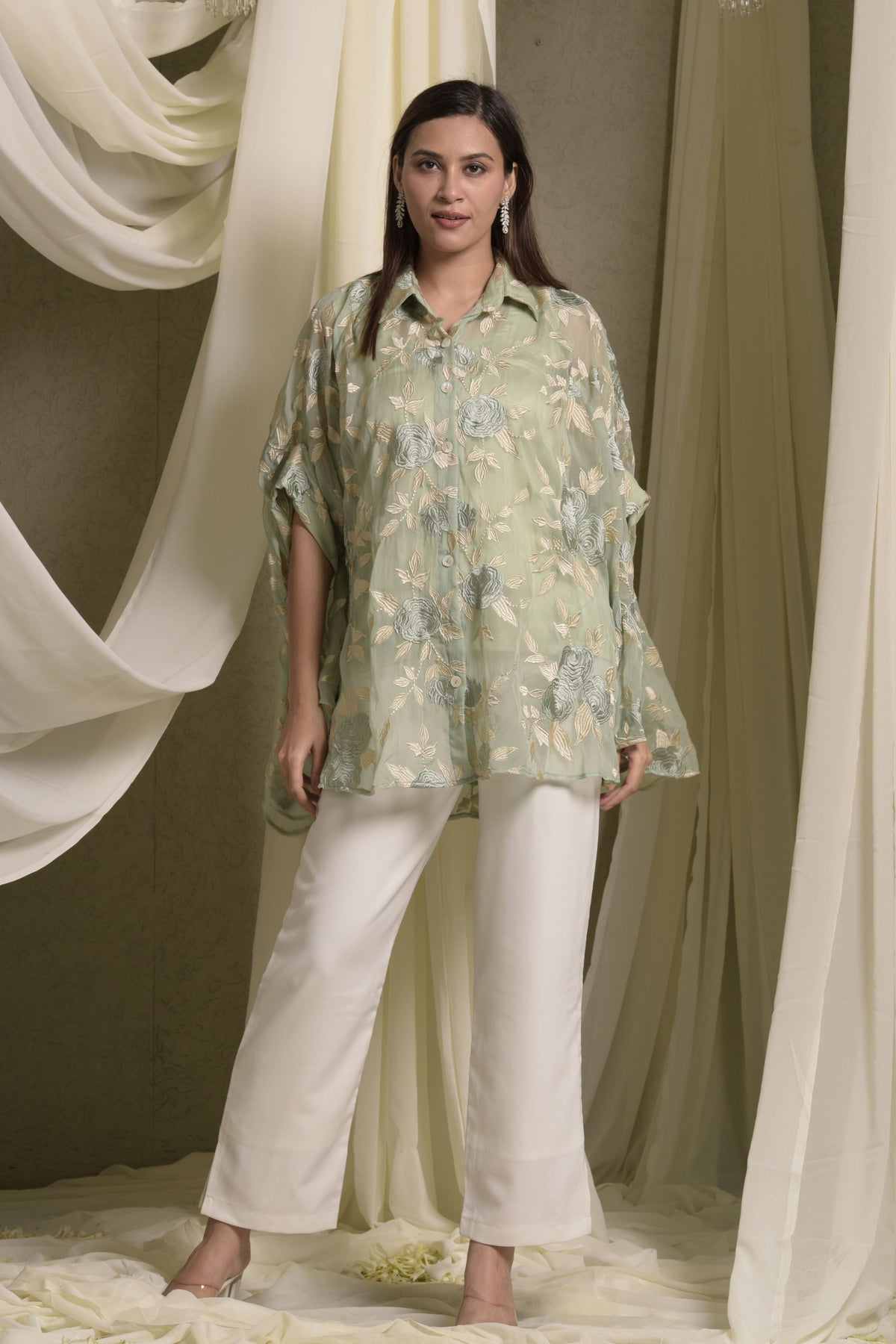 Elahe Embroidered Green Shirt