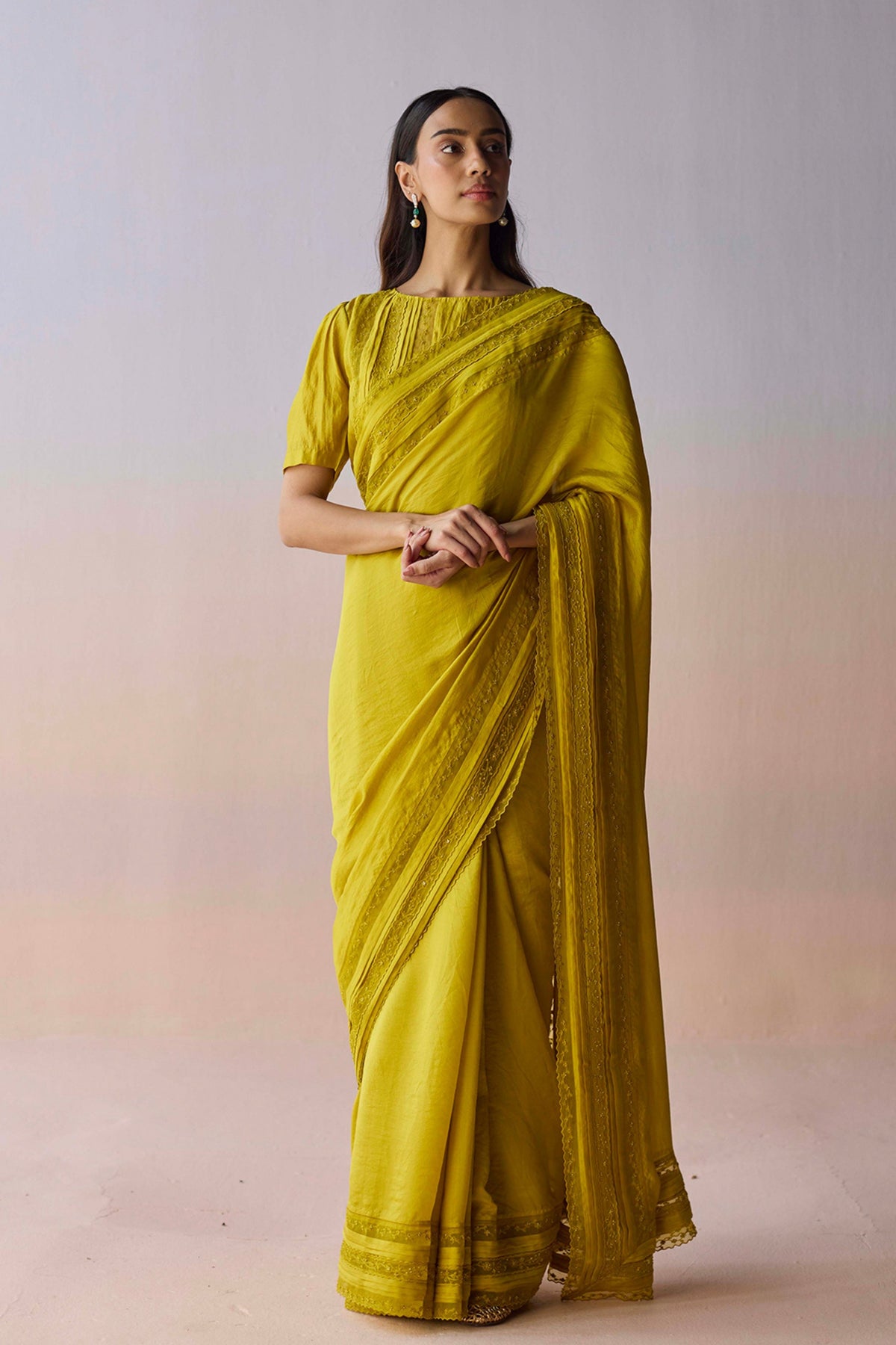 Whispering Ivy Embroidered Yellow Saree