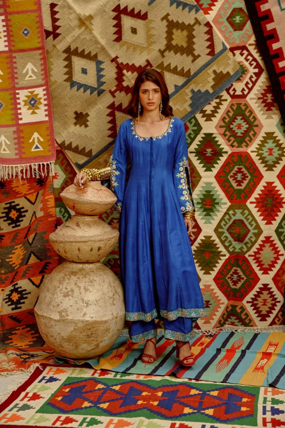 Cobalt Blue Slit Sleeve Anarkali Set