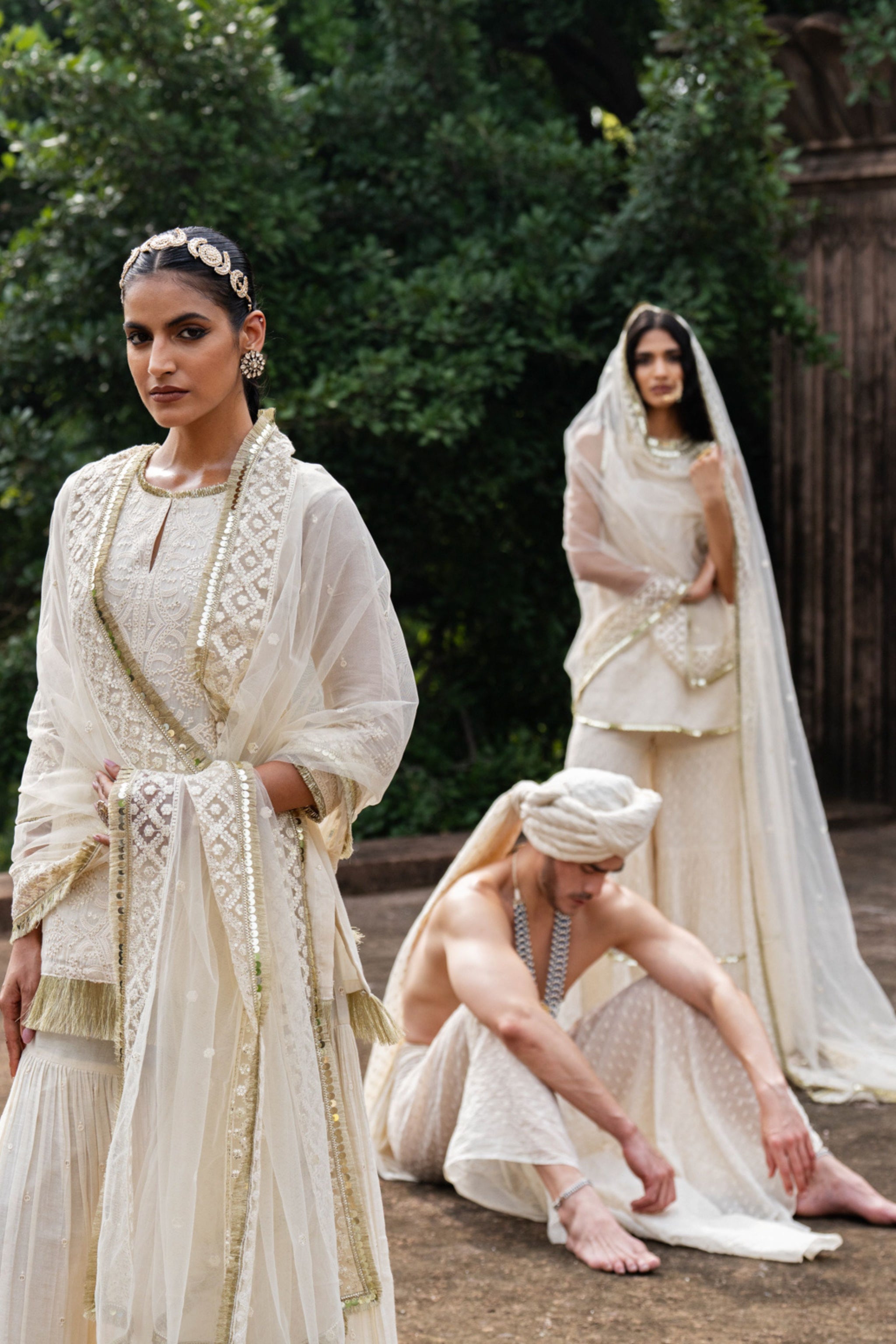 Preevin - Off White Gold Forest Sharara Set - Elahe Preevin - Off White Gold Forest Sharara Set - Elahe