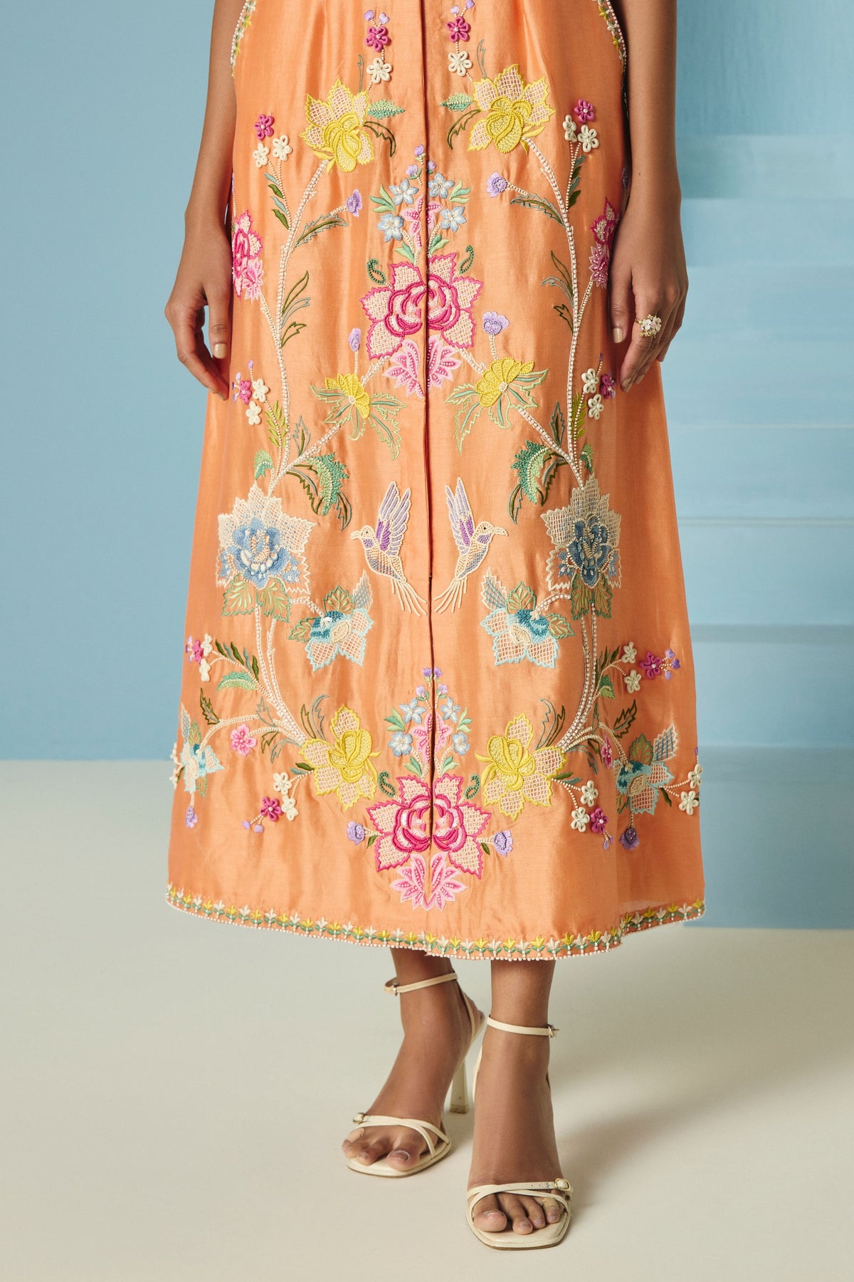 Orange Embroidered Shirt Dress
