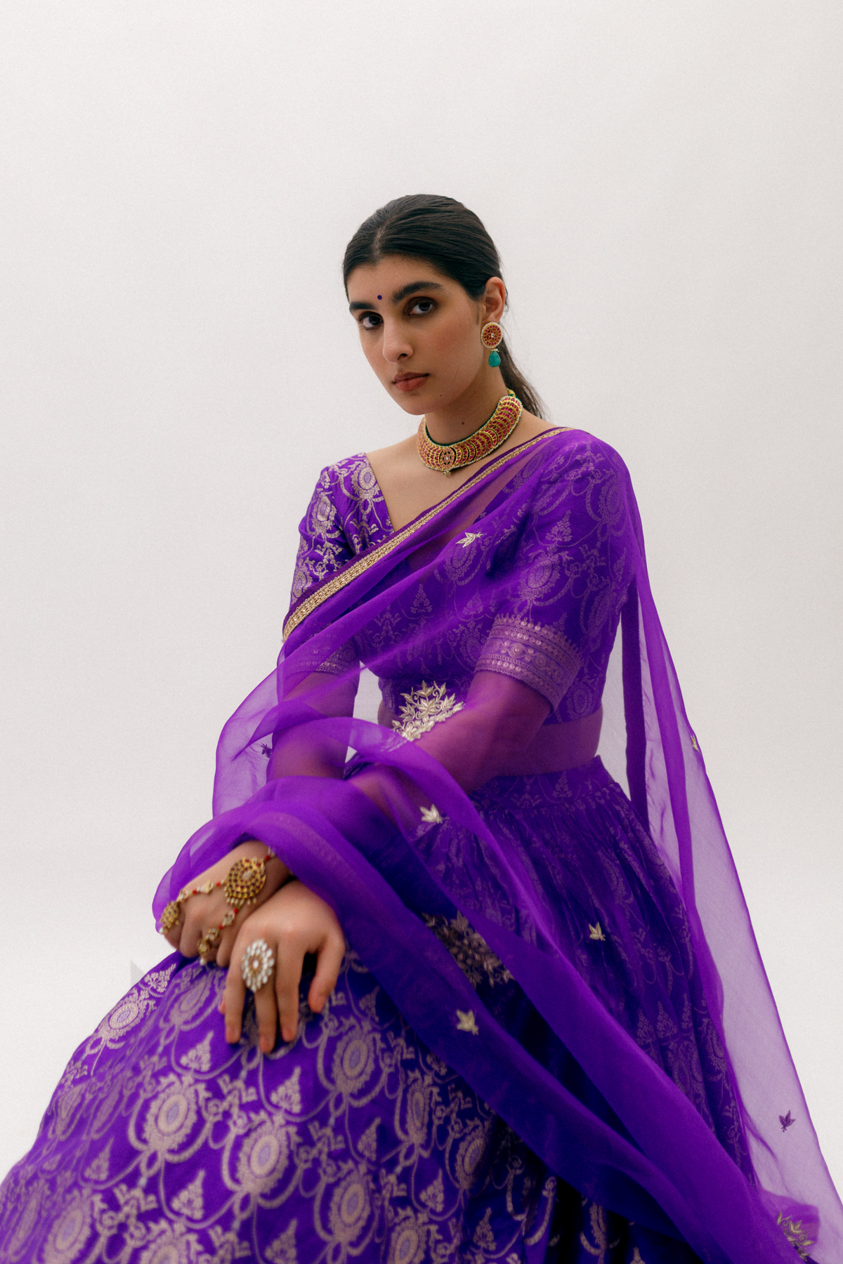 Purple Brocade Jaal Benarasi Lehenga Set