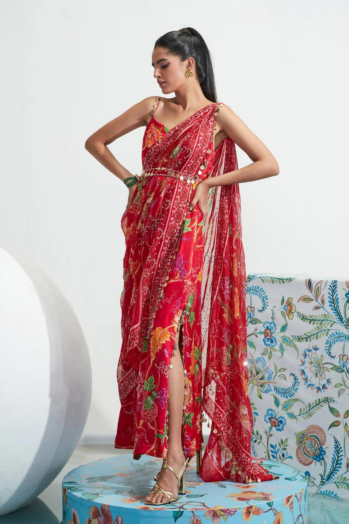 Husna Red Embroidered Choga Set