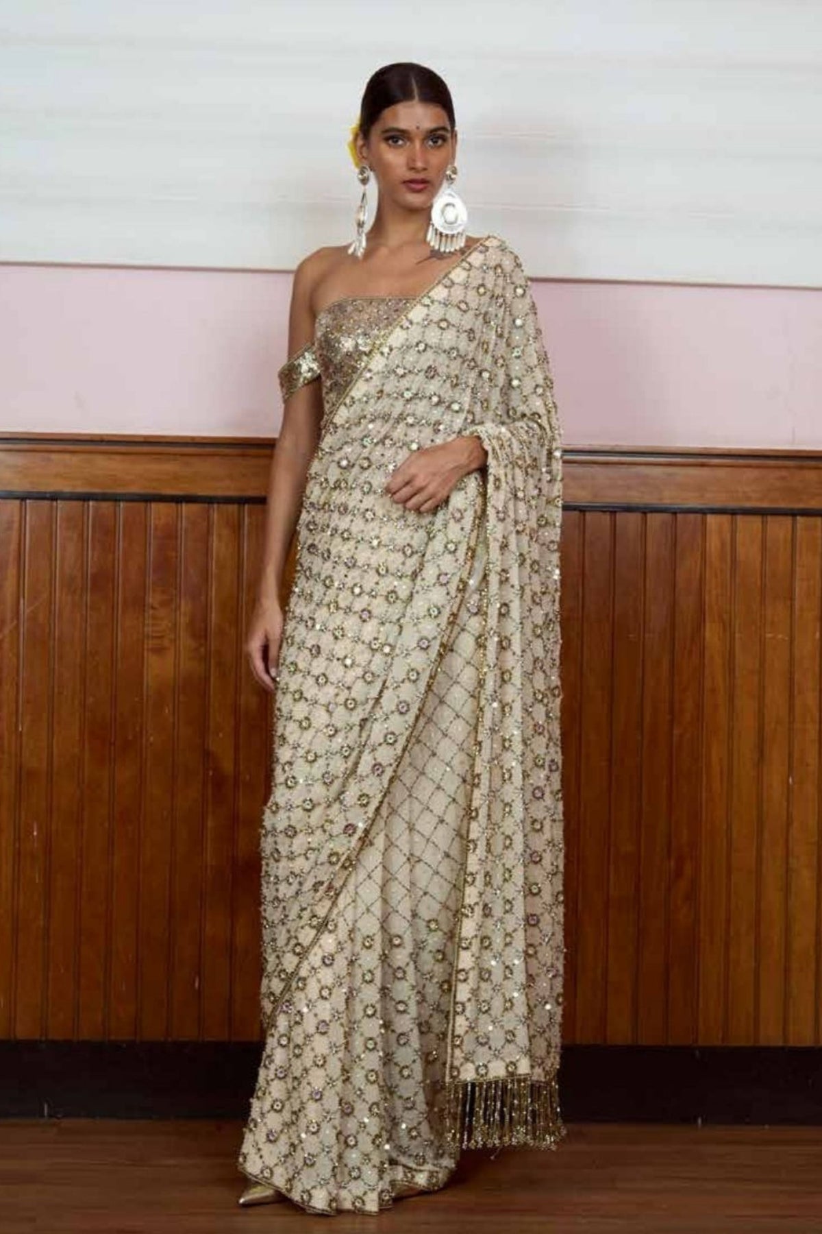 Chandi Ivory Embellished Saree Set