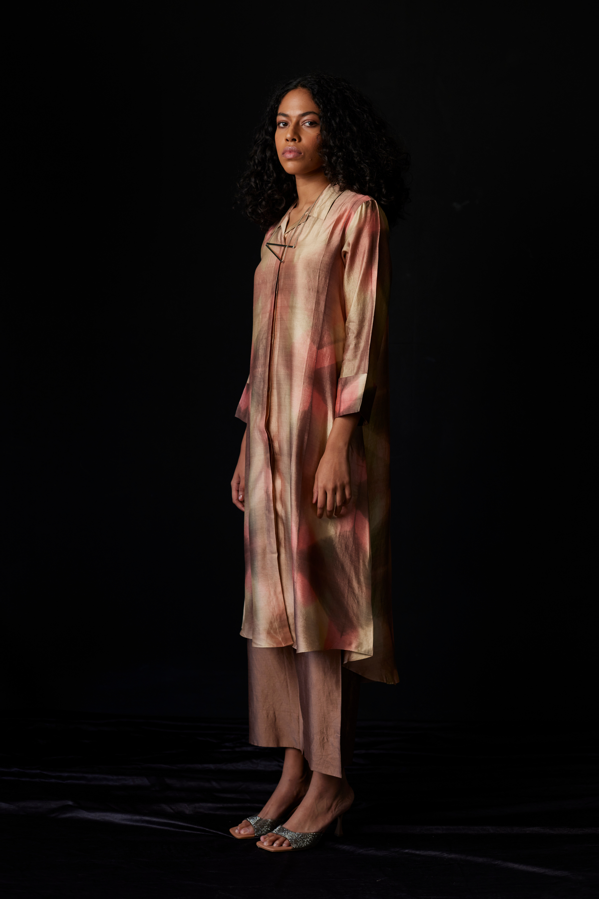 Brown Tie-Dye Silk Shirt Set