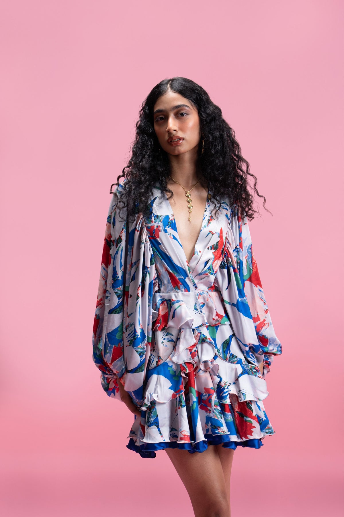 Printed Ruffle Mini Dress