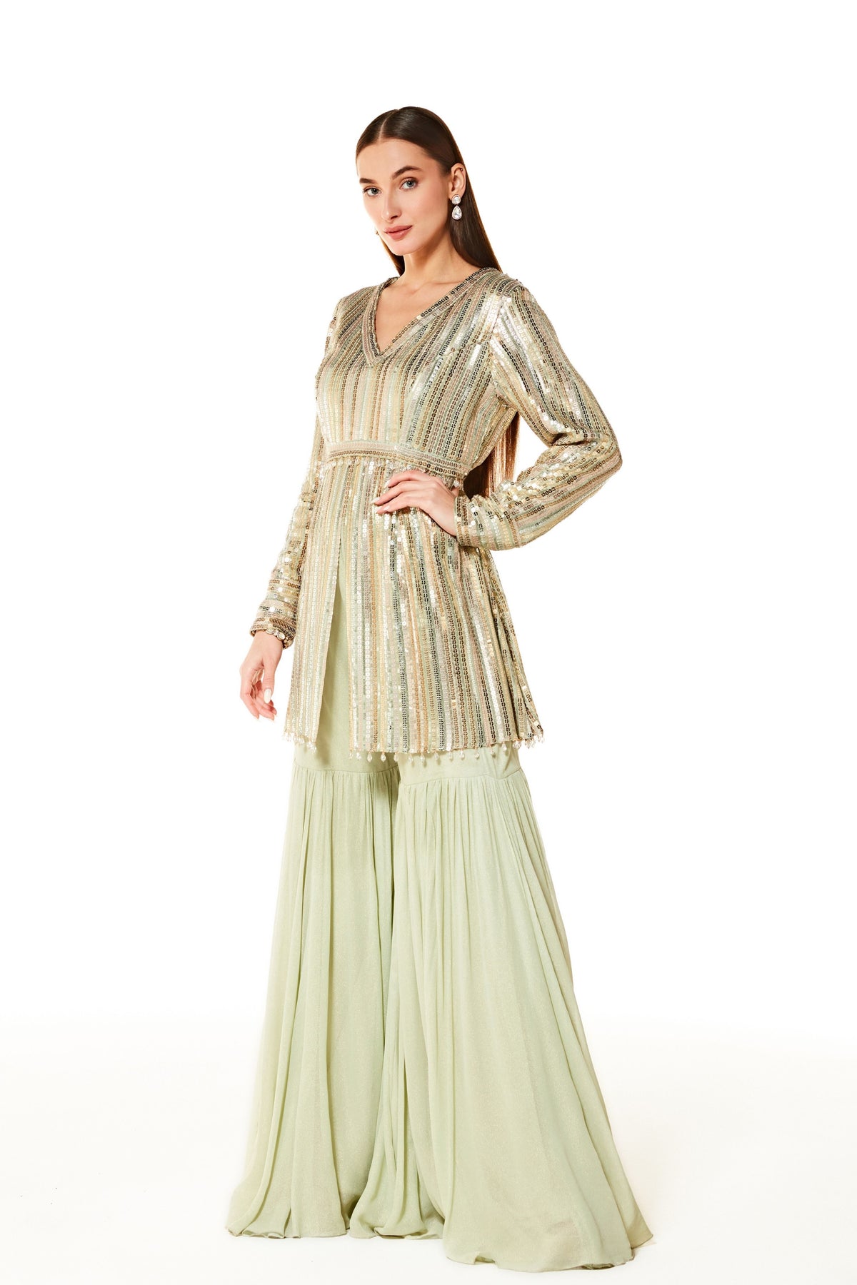 Green Dalia Embroidere Sharara Set