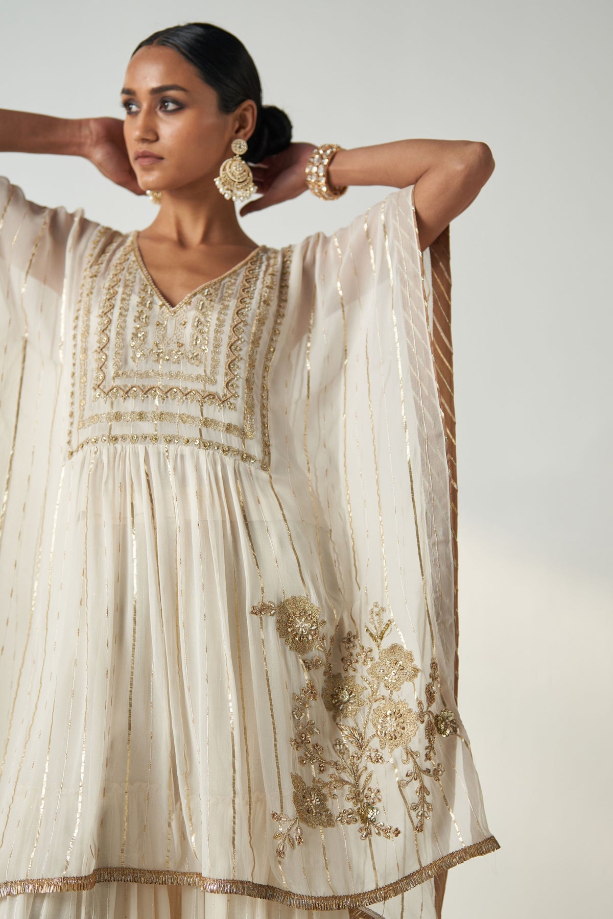 Suhana Ivory Kaftan Gharara Set