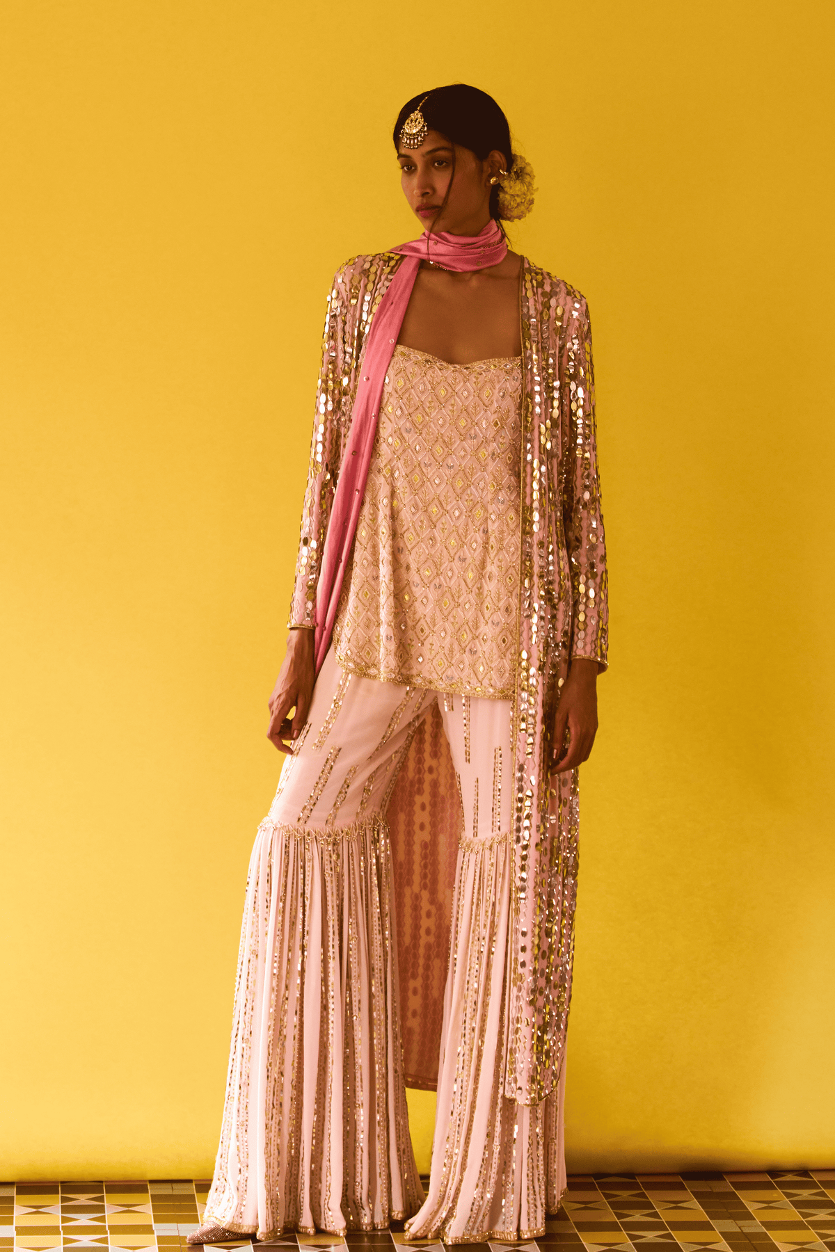 Blush Pink Sequin Gharara Set