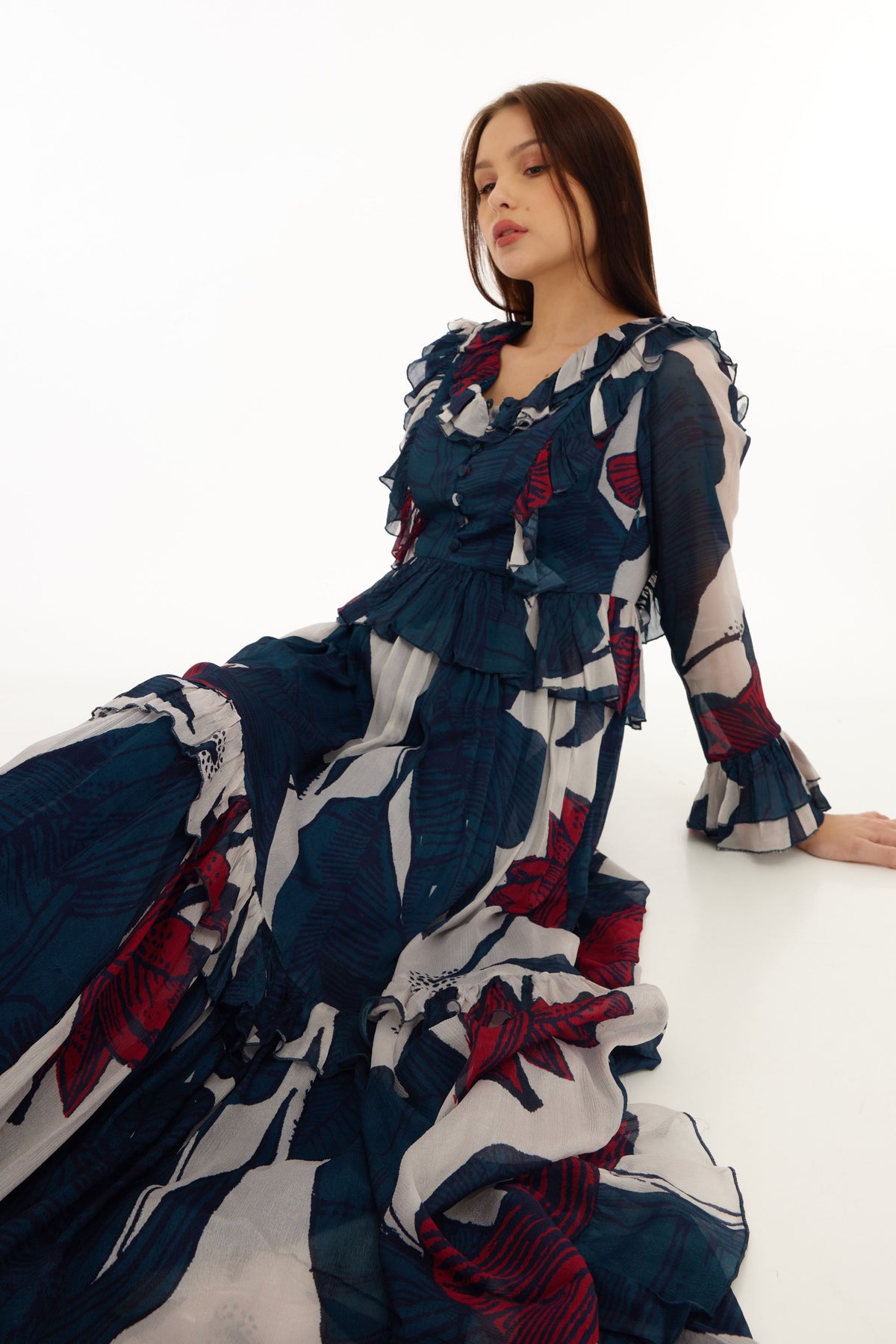Blue and White Long Dress