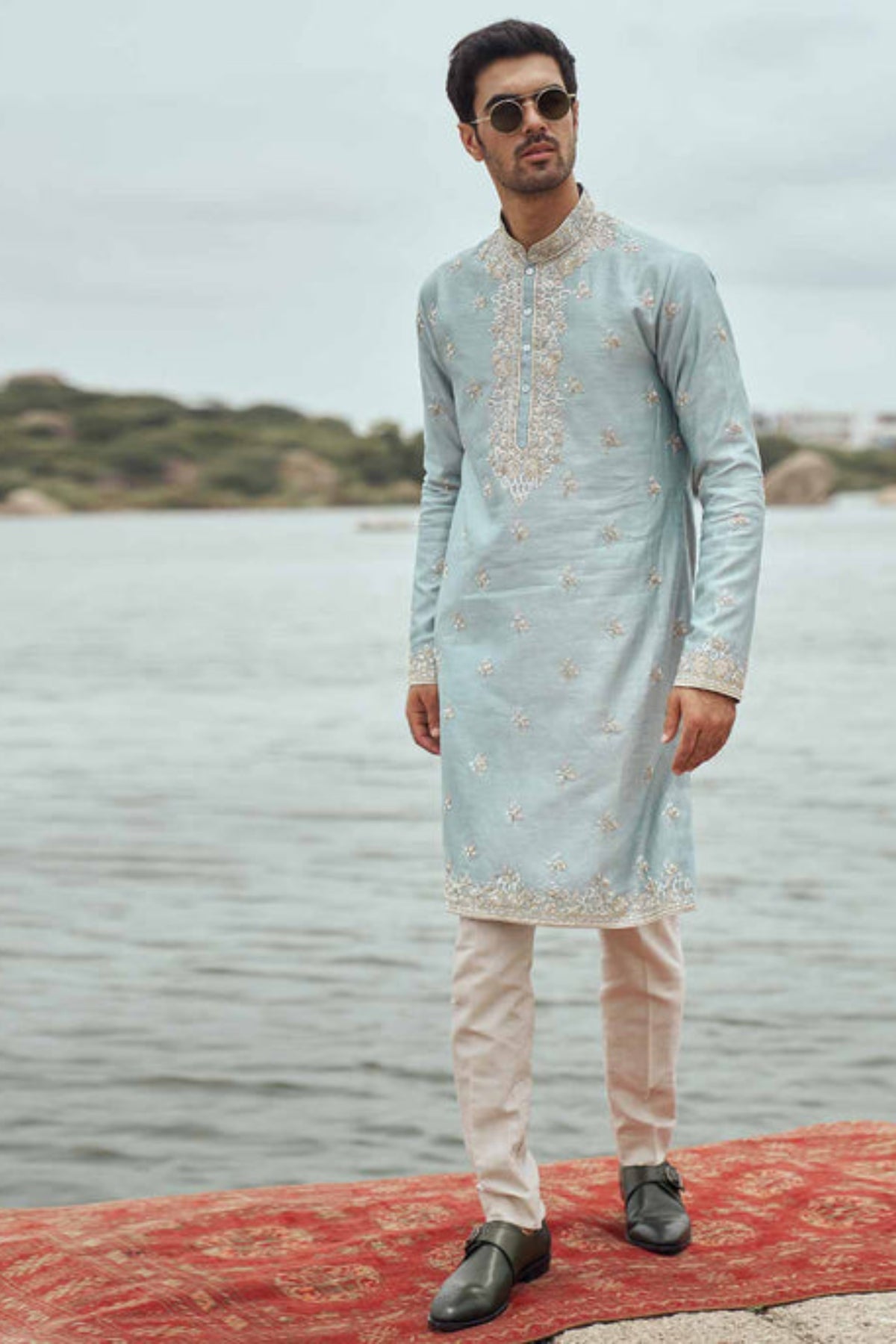 Powder Blue Chanderi Kurta Set