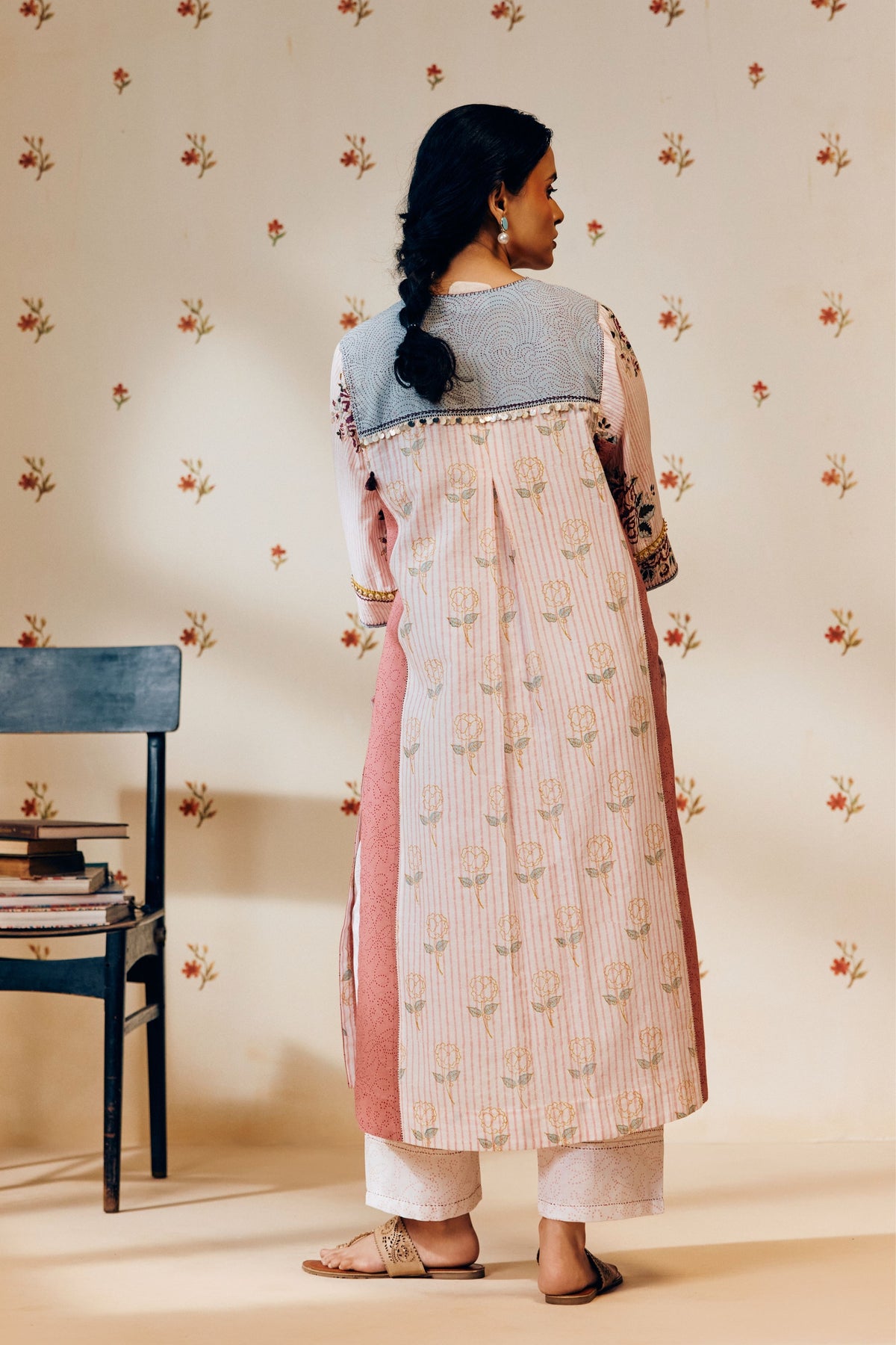 Pink Rose Print Kurta Set