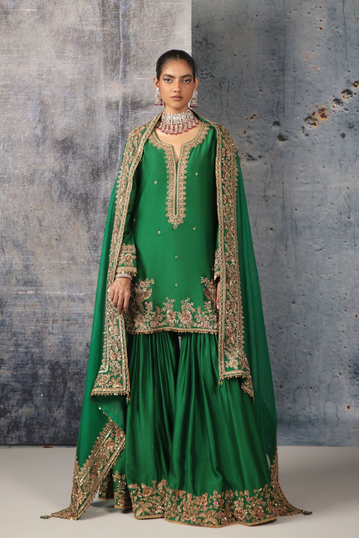 Green Heavy Sharara Set